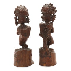 Two Carved Wood 18th Century Baroque Cupids, with Crown of Foliage