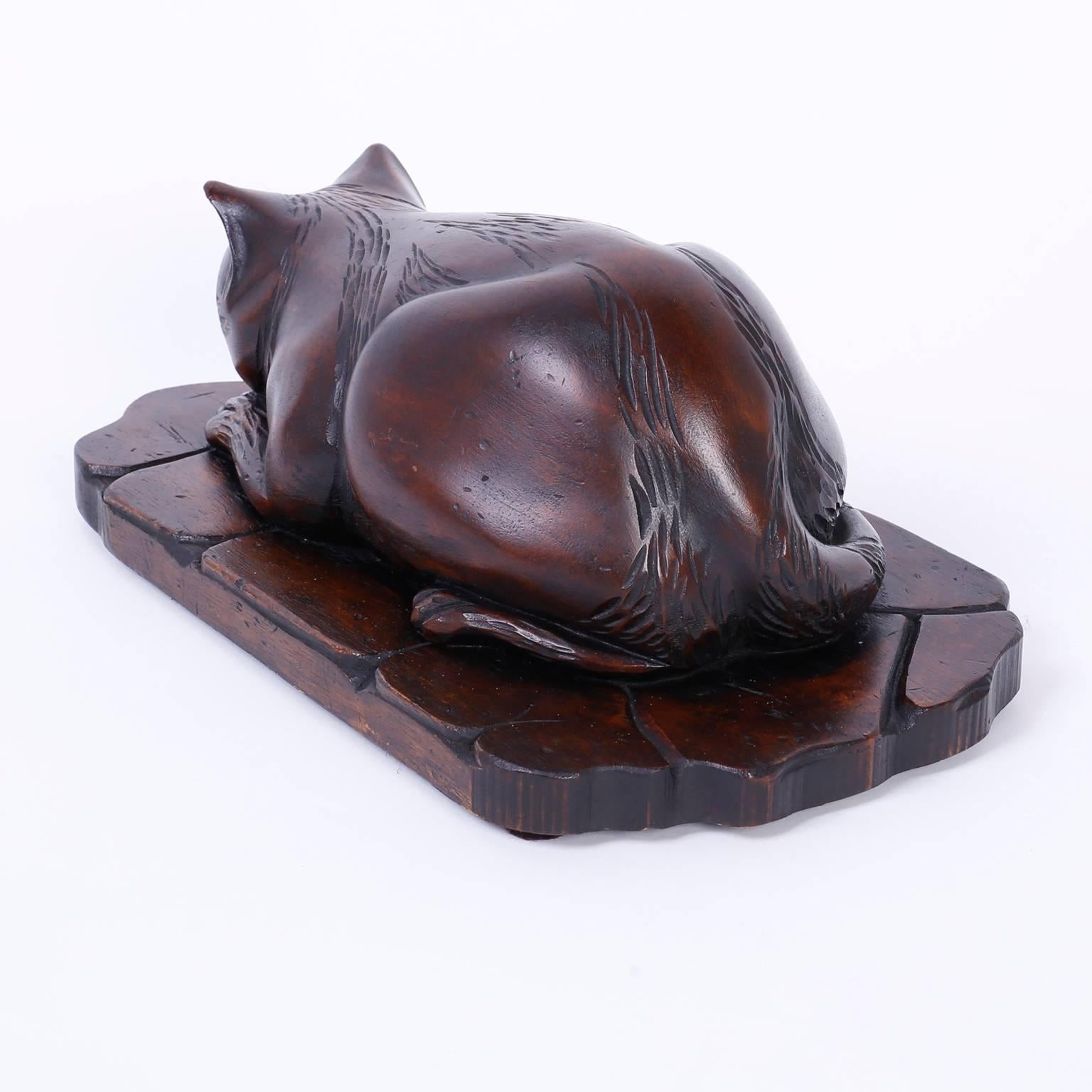 Two Carved Wood Cat Sculptures In Good Condition In Palm Beach, FL