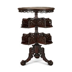 Two Carved Wood, Marble and Onyx Chinese Tables