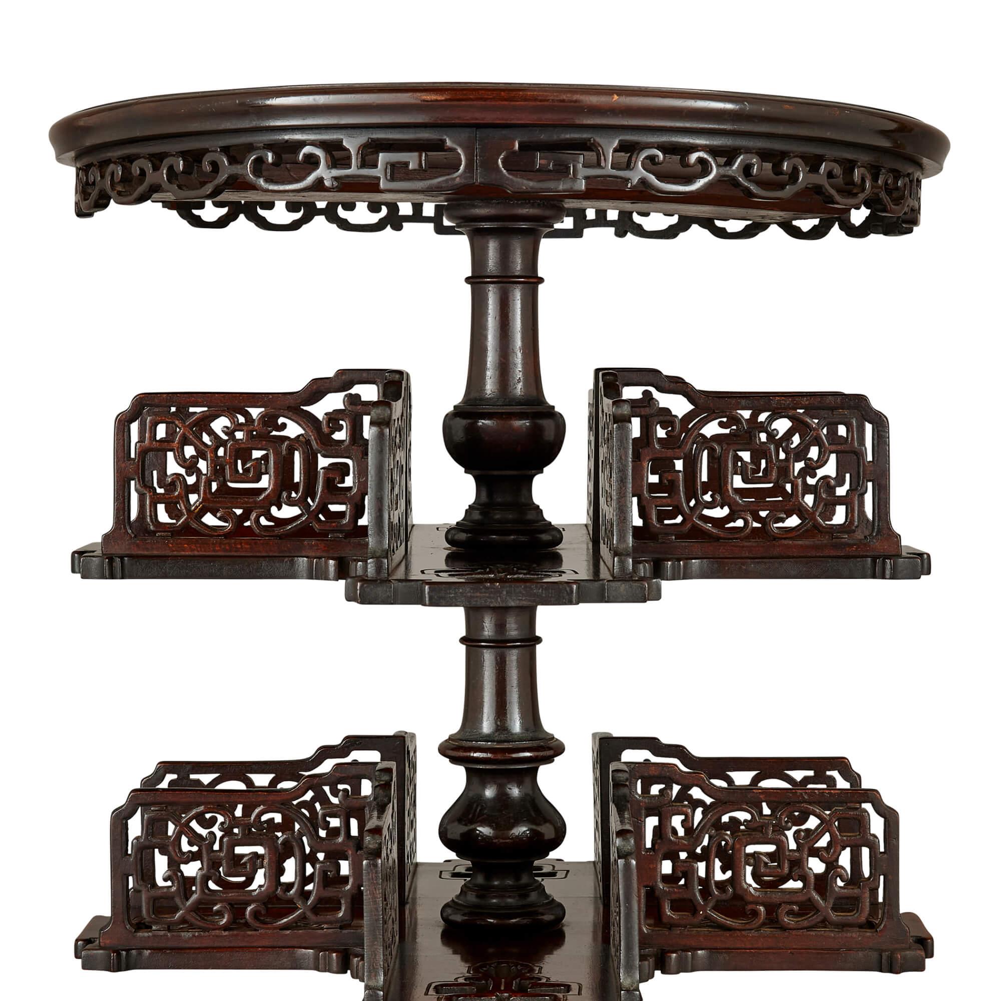 20th Century Two Carved Wood, Marble and Onyx Chinese Tables For Sale