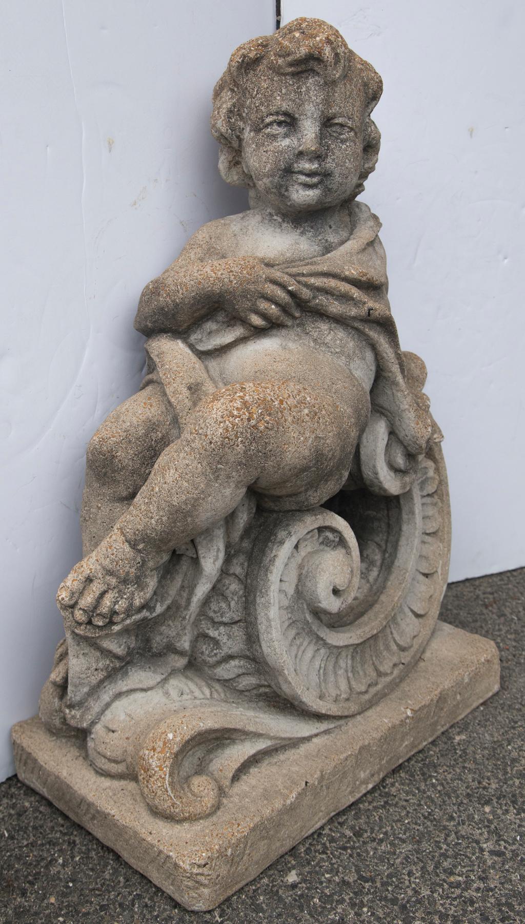 Two Cast Concrete Cherubs In Good Condition For Sale In Woodbury, CT