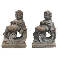 Vintage Two Cast Concrete Cherubs