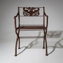 Two Cast Iron Garden Chairs After Karl F. Schinkel, Lauchhammer Foundry, 20th C.