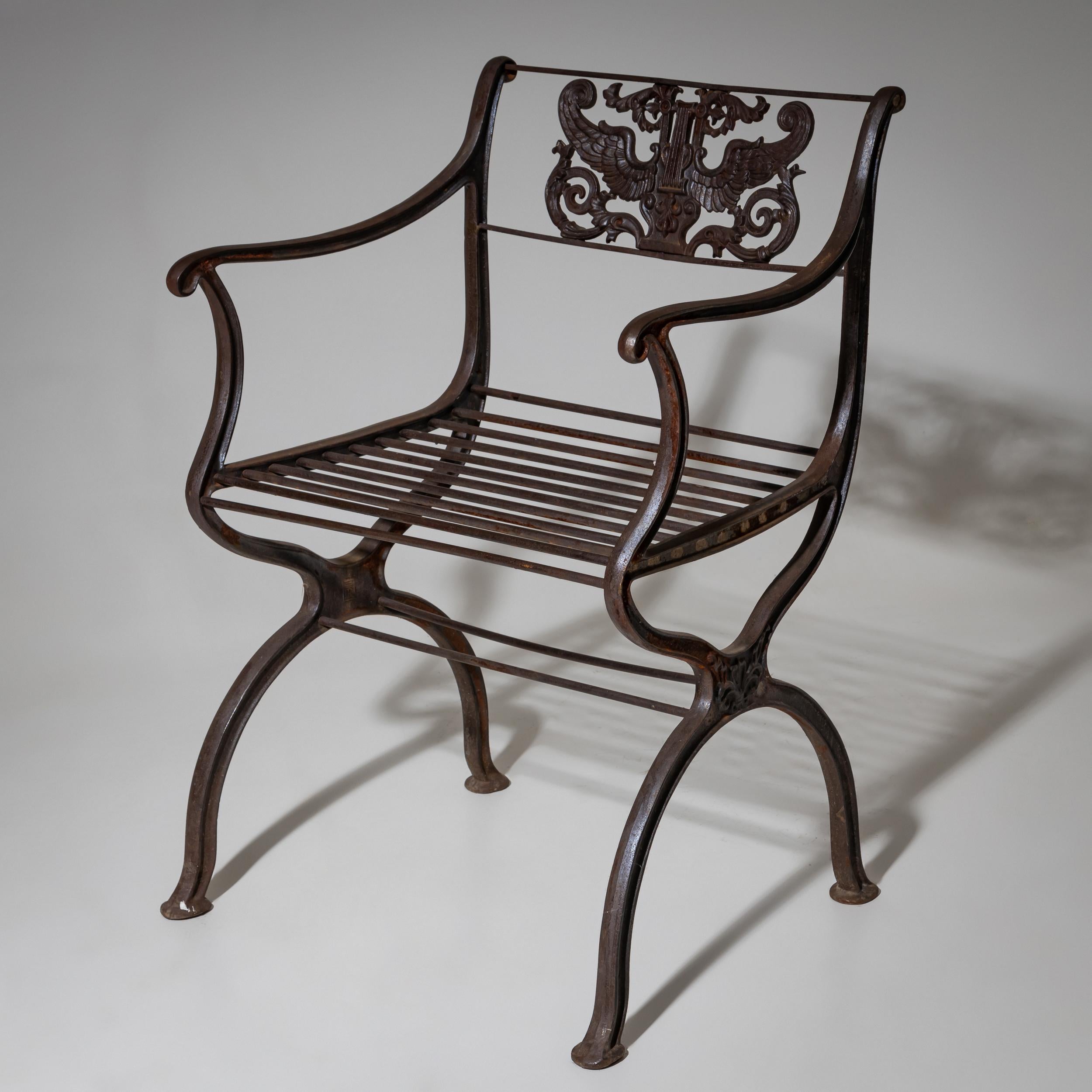 20th Century Two Cast Iron Garden Chairs After Karl F. Schinkel, Lauchhammer Foundry, 20th C. For Sale