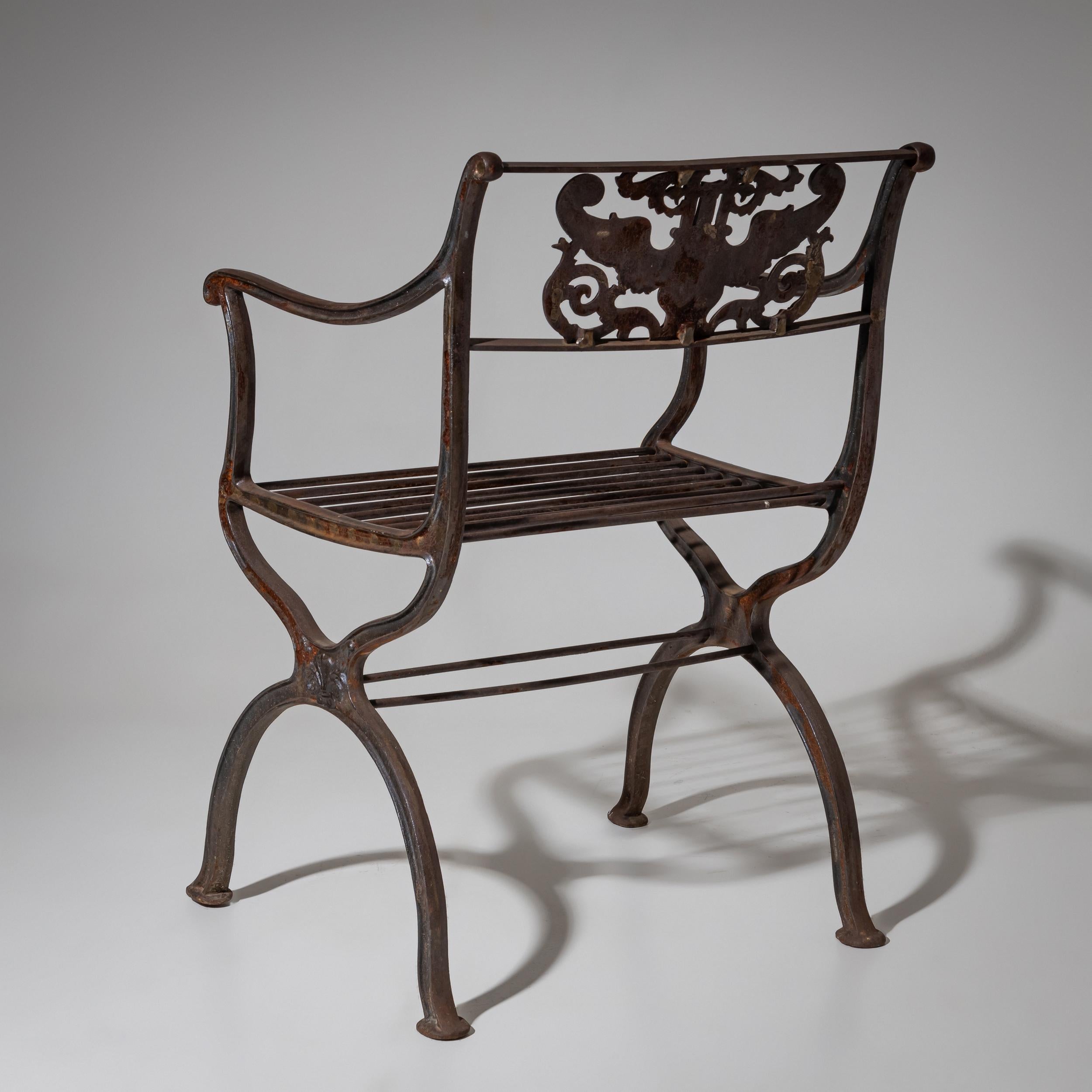 Two Cast Iron Garden Chairs After Karl F. Schinkel, Lauchhammer Foundry, 20th C. For Sale 1