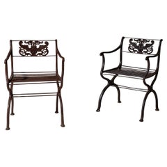 Two Cast Iron Garden Chairs After Karl F. Schinkel, Lauchhammer Foundry, 20th C.