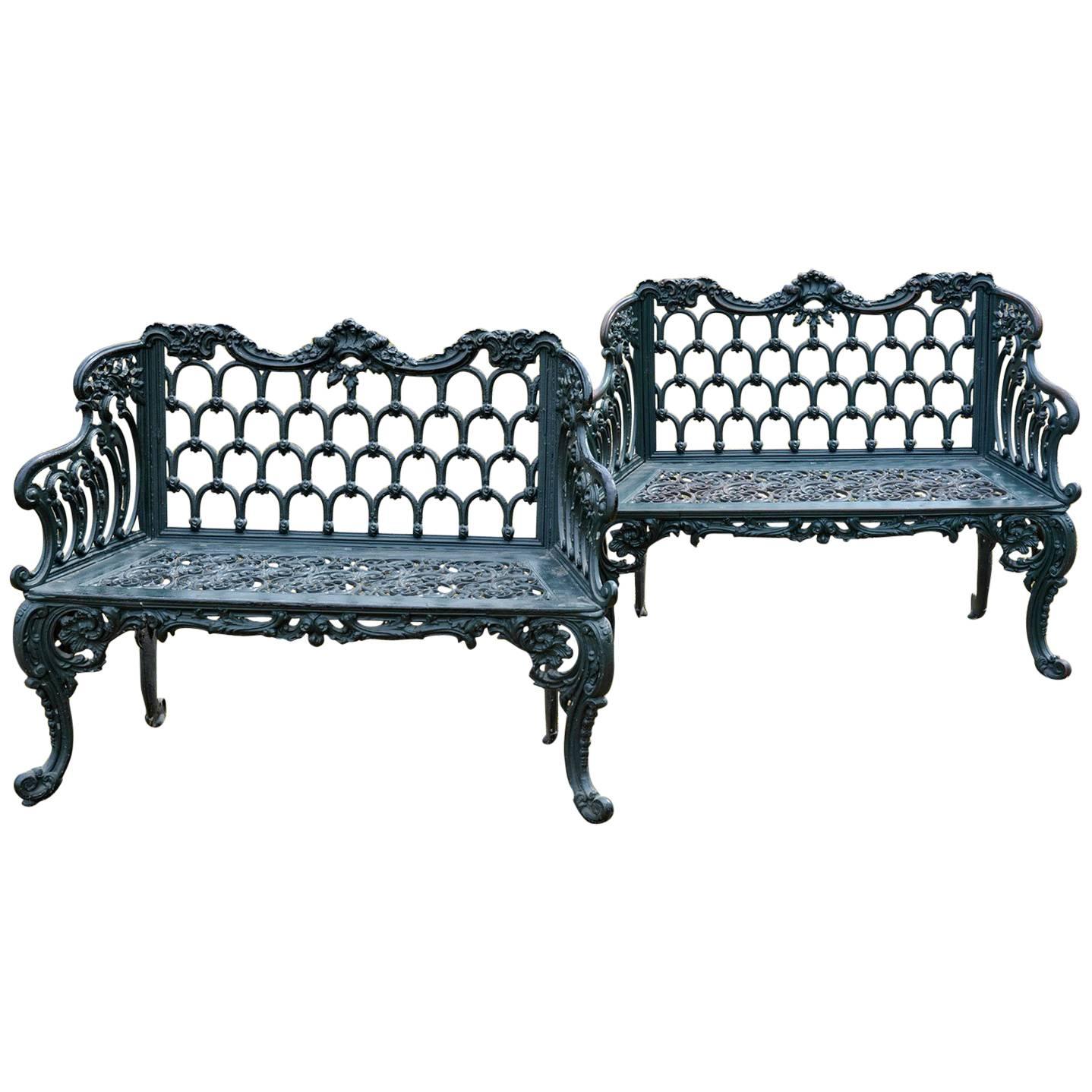 Two Cast Iron Gothic Benches