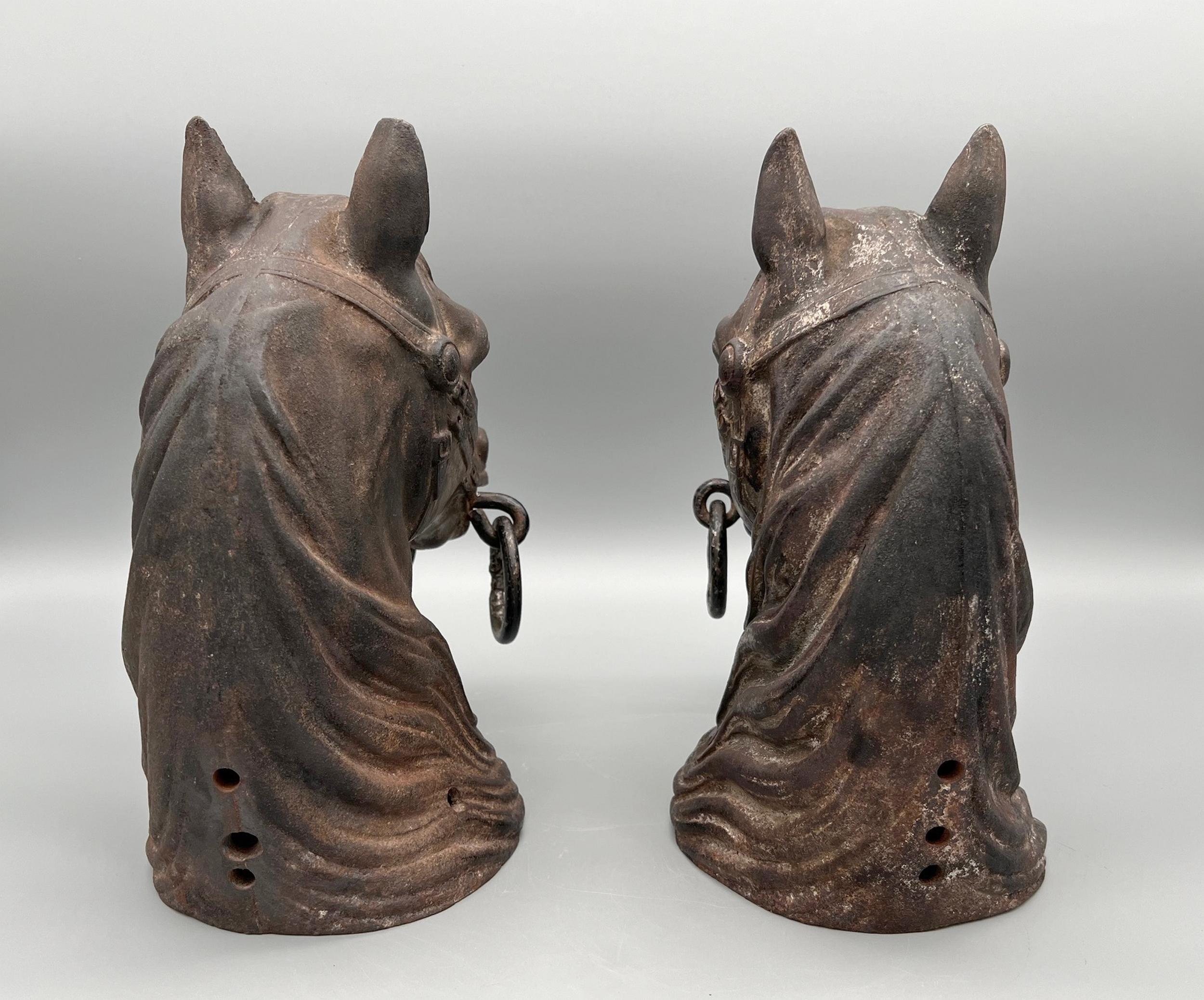 Cast Two cast-iron horse heads France, circa 1900 / 1920 For Sale