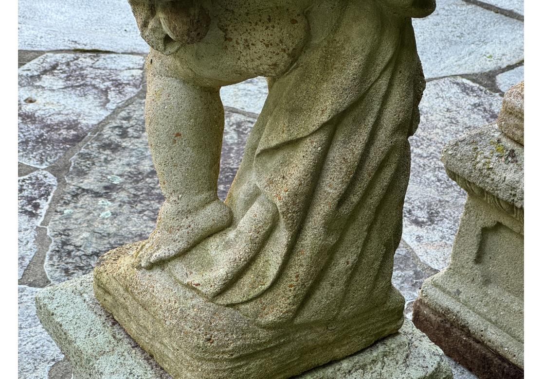 Due cherubini in pietra fusa su plinti dai giardini botanici del Bronx in vendita 12