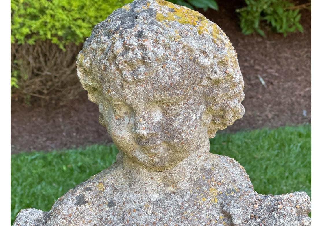 Due cherubini in pietra fusa su plinti dai giardini botanici del Bronx in vendita 1