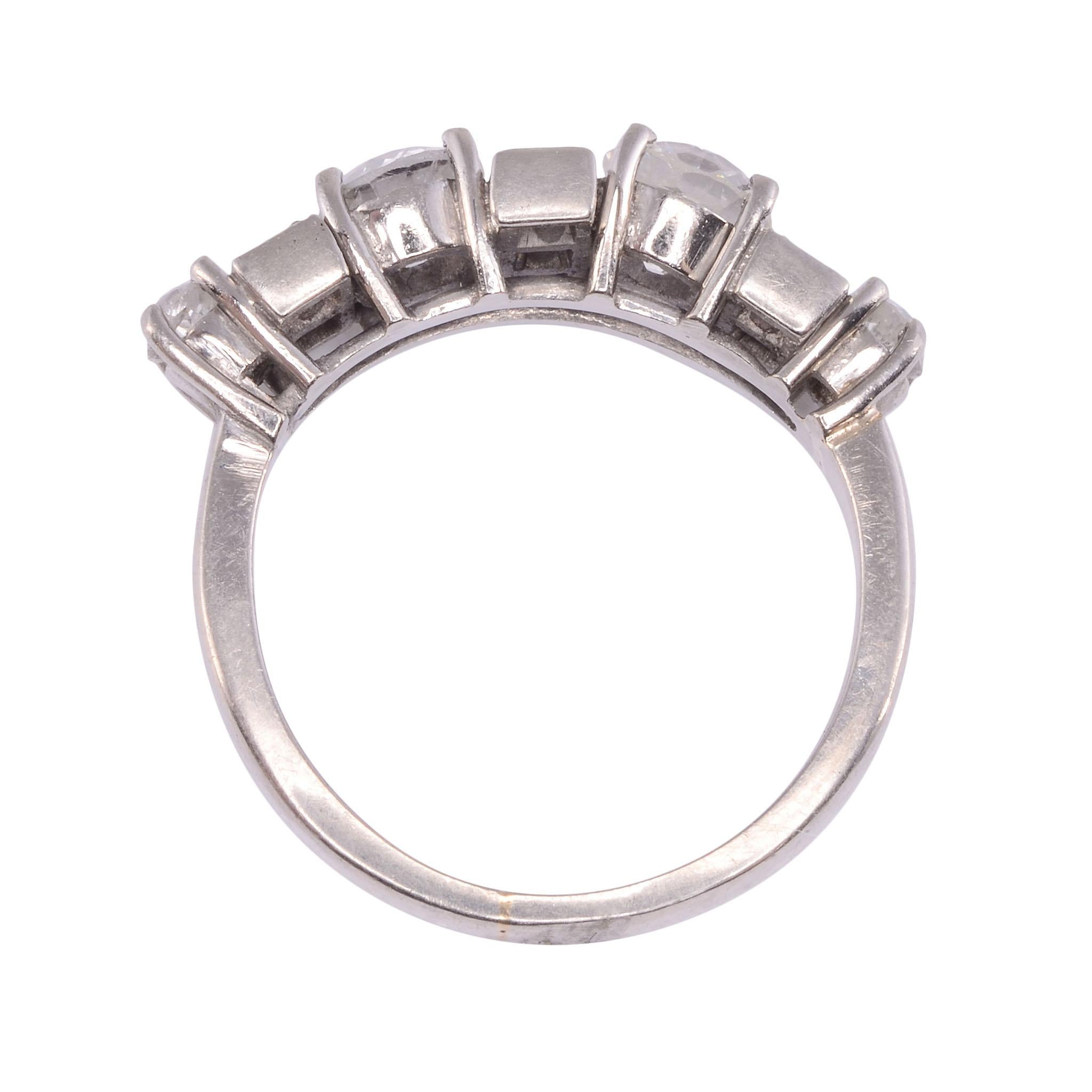 Old European Cut Two Center Diamond Platinum Ring