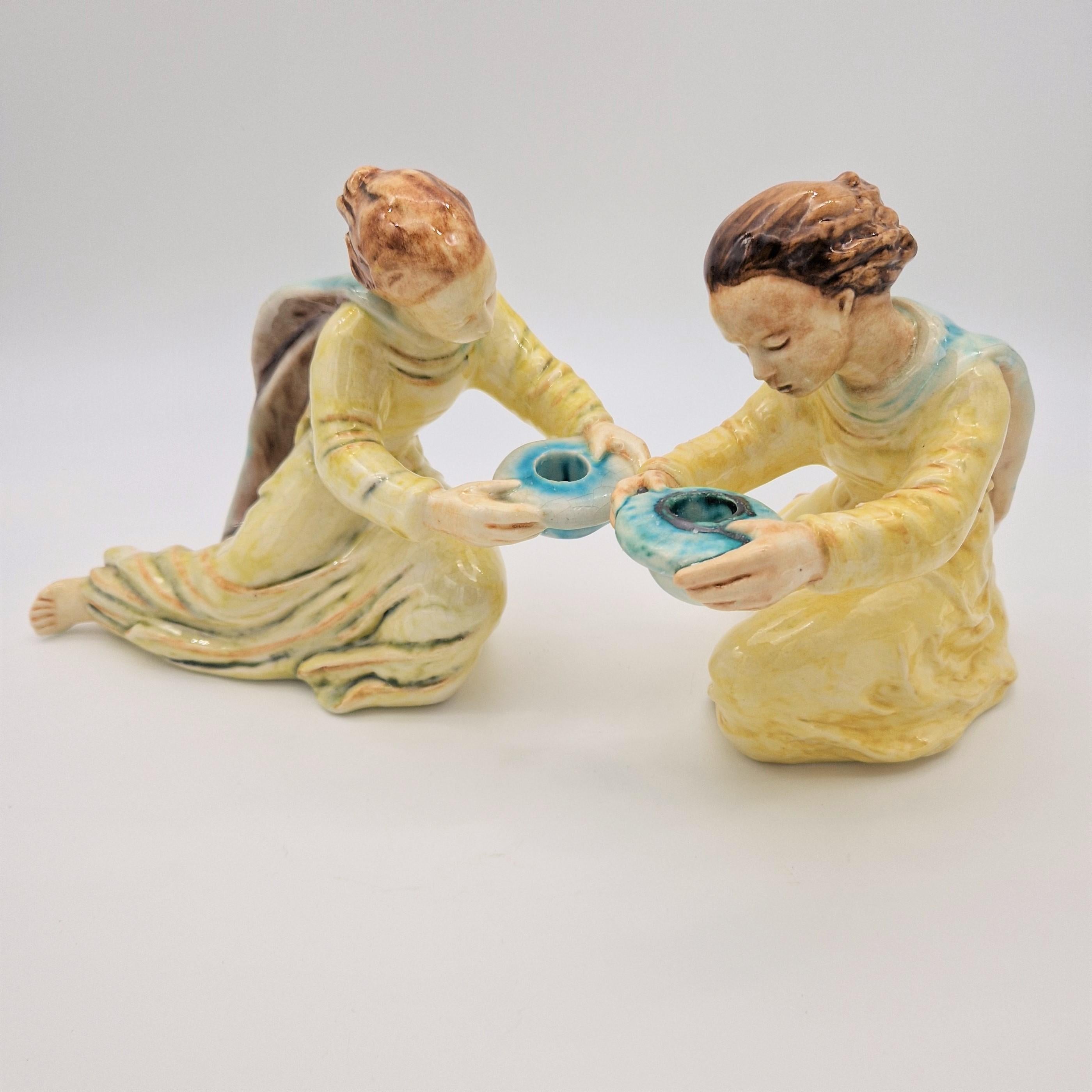 Two ceramic candlesticks from the Karlsruher Majolika by E. Roser. 1950 - 1955 For Sale 4