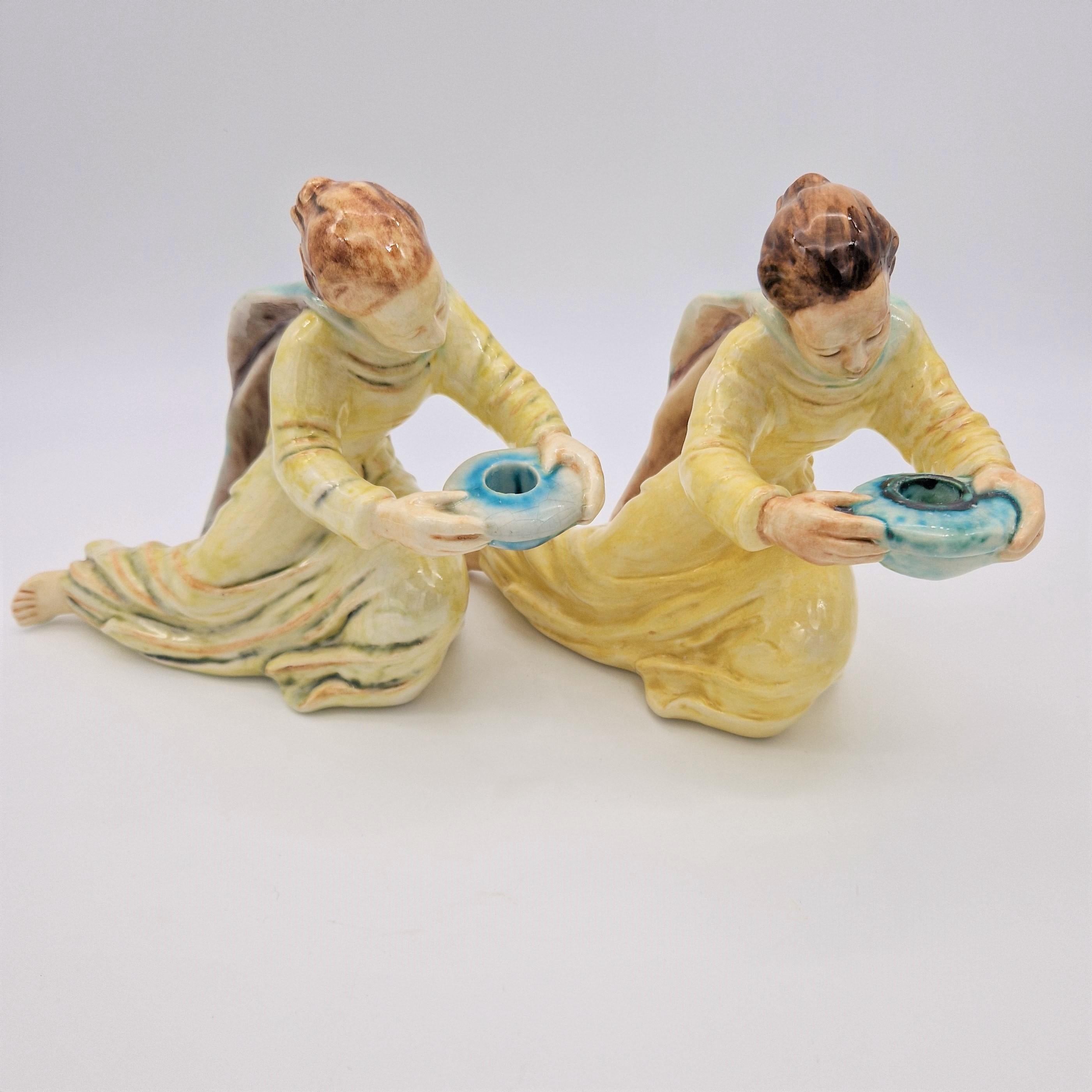 Zwei Kerzenständer aus Keramik aus der Karlsruher Majolika von E. Roser. 1950 - 1955 im Angebot 7