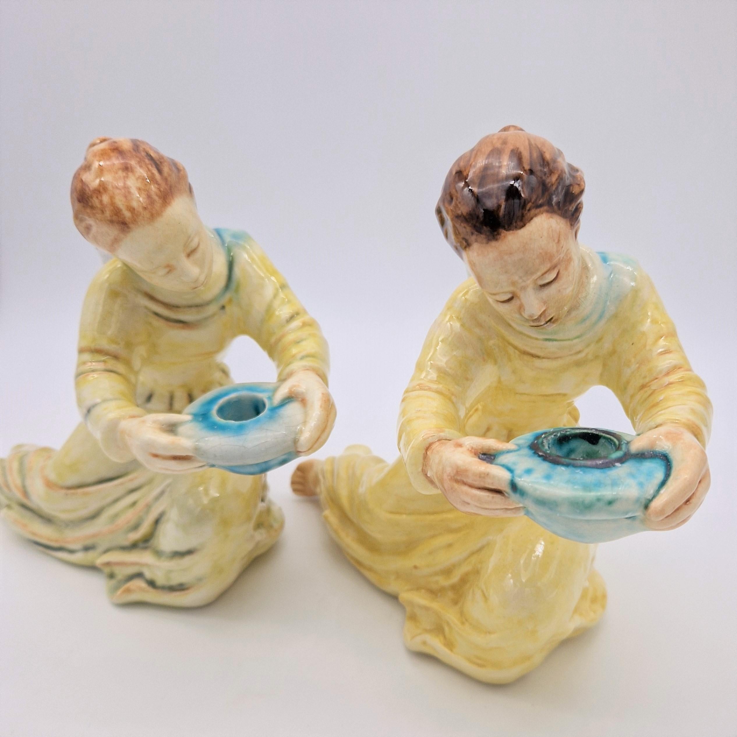 Zwei Kerzenständer aus Keramik aus der Karlsruher Majolika von E. Roser. 1950 - 1955 im Angebot 8