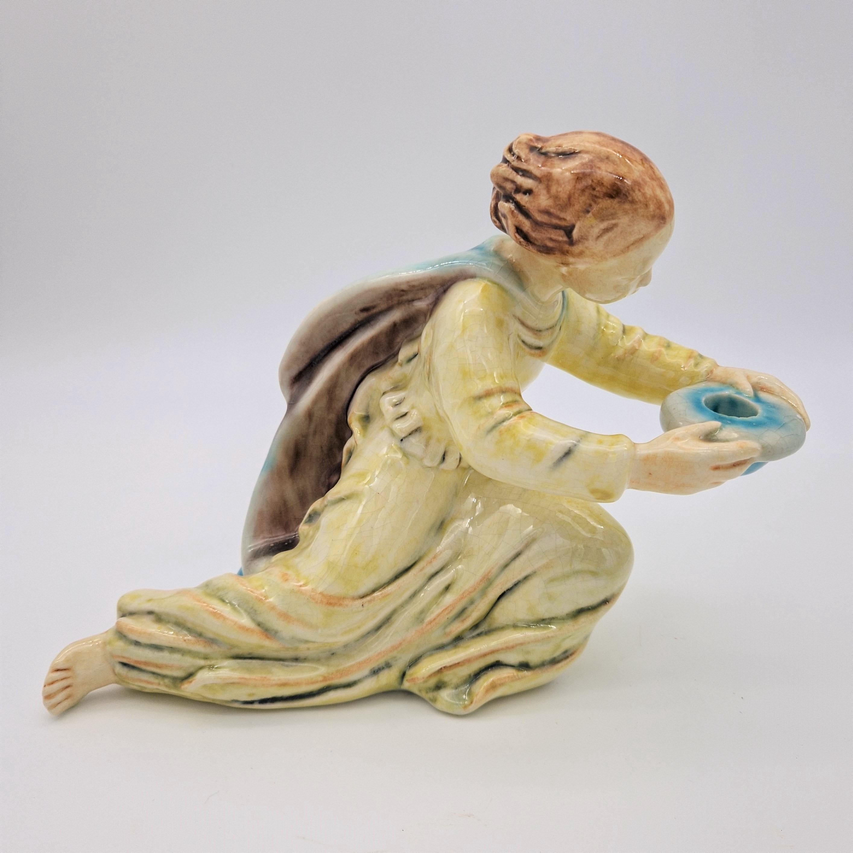 Tedesco Due candelieri in ceramica della Karlsruhe Majolika di E. Roser. 1950 - 1955 in vendita