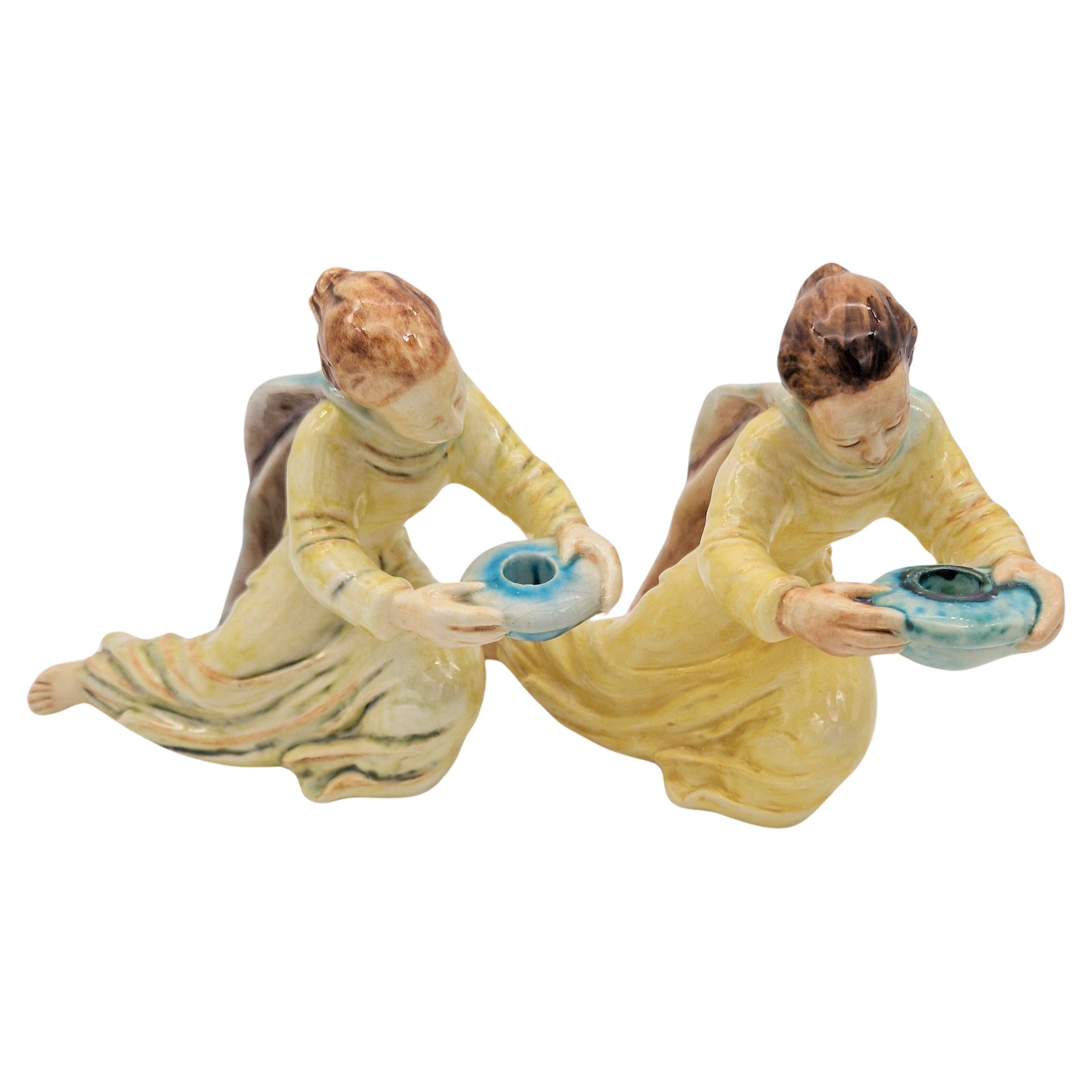 Two ceramic candlesticks from the Karlsruher Majolika by E. Roser. 1950 - 1955 For Sale