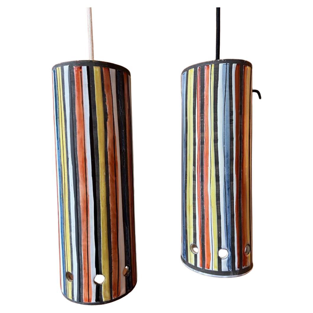 Two ceramic ligth pendant by Roger Capron, France, 1960's For Sale