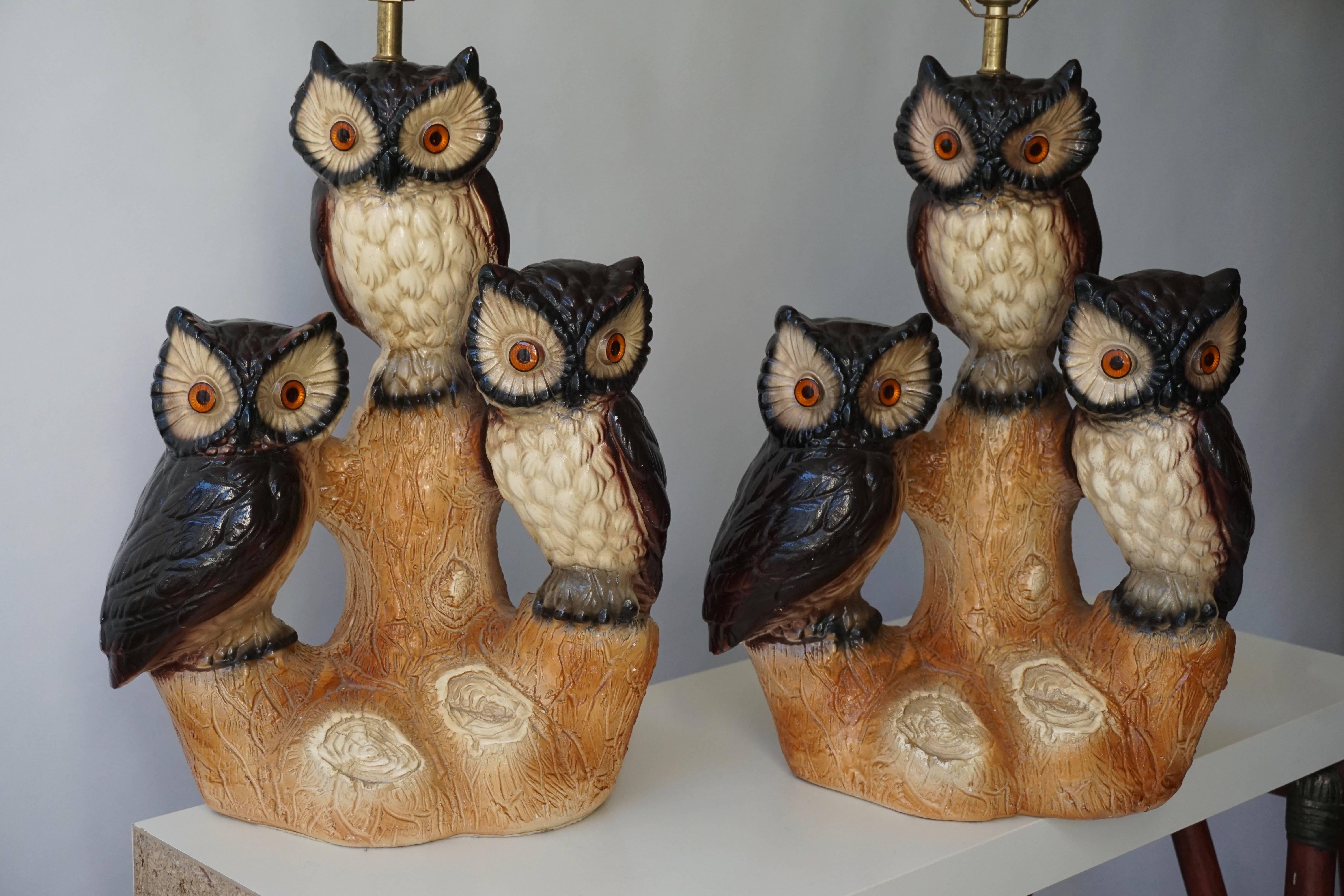 Plaster Two Owl Table lamps For Sale