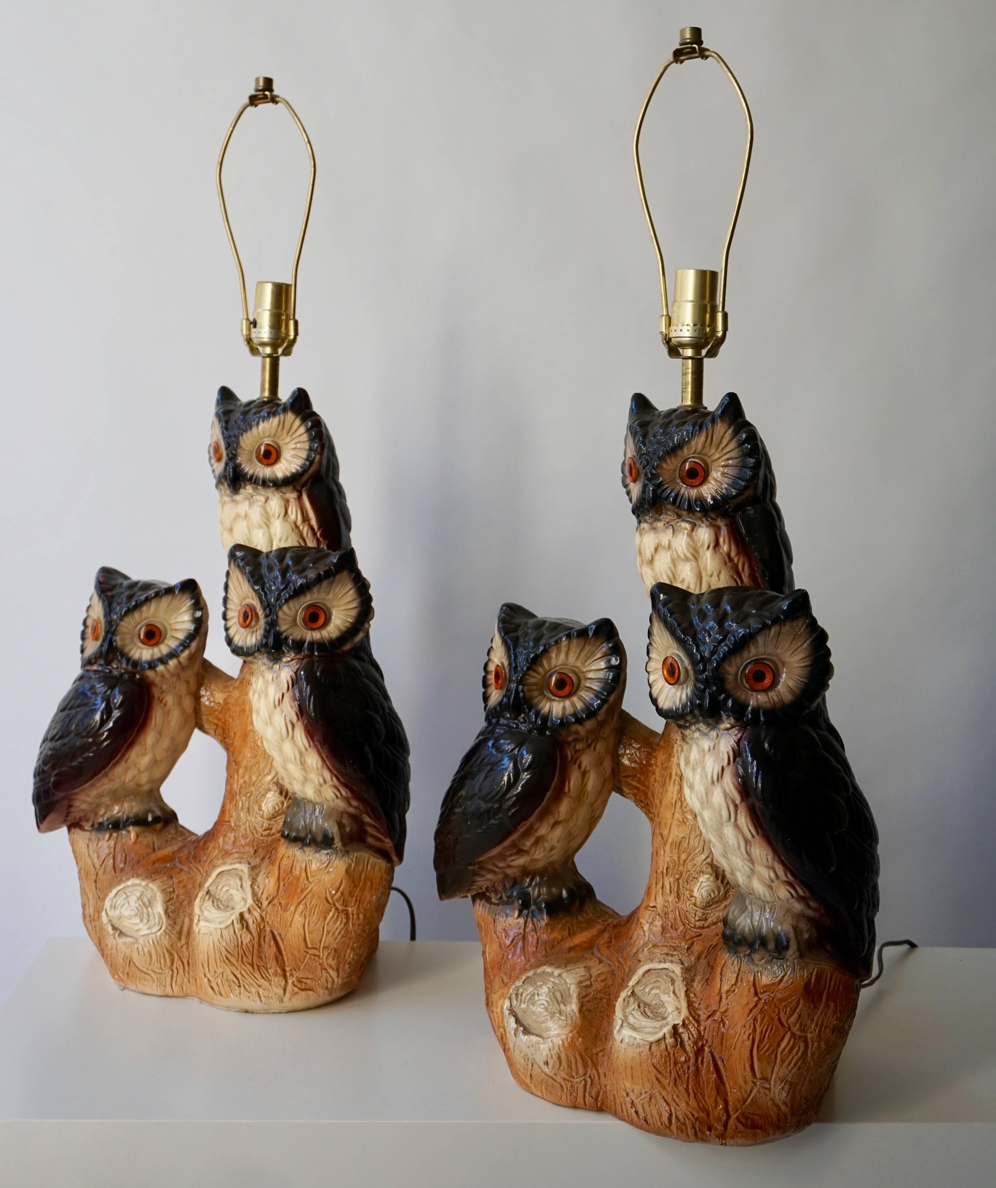 Deux lampes de table hibou en plâtre en vente 4