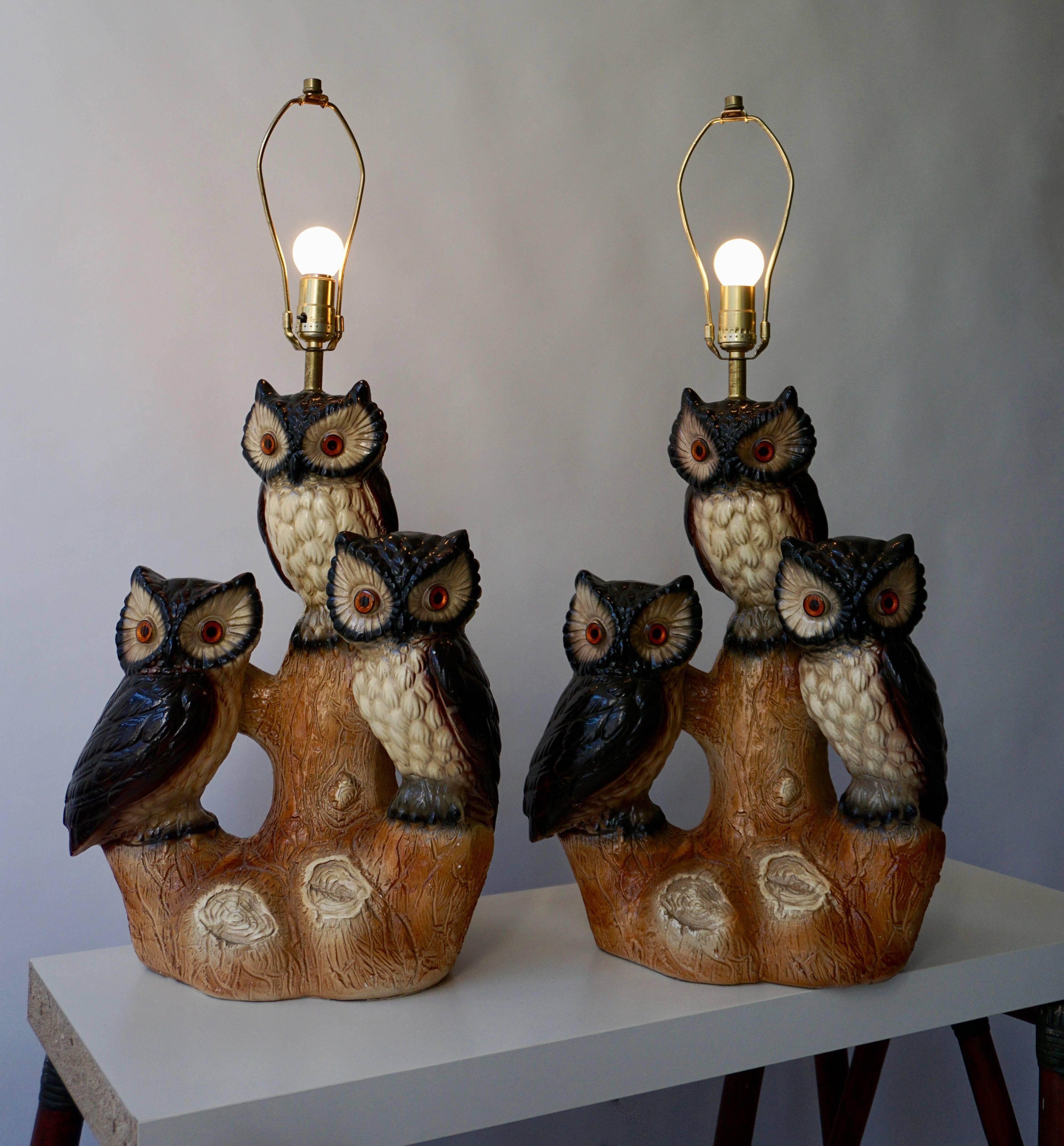 Deux lampes de table hibou en plâtre en vente 5