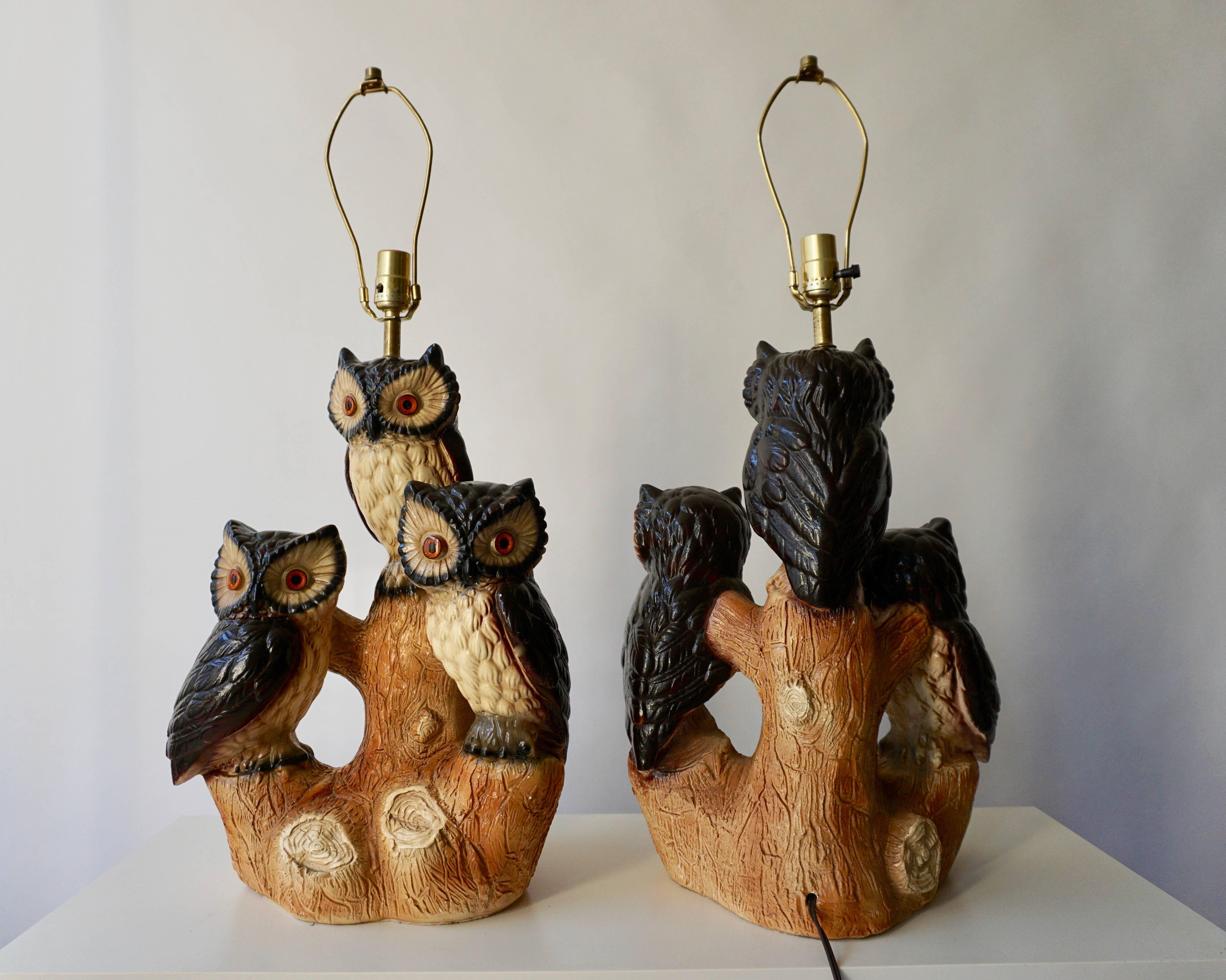 Deux lampes de table hibou en plâtre en vente 1