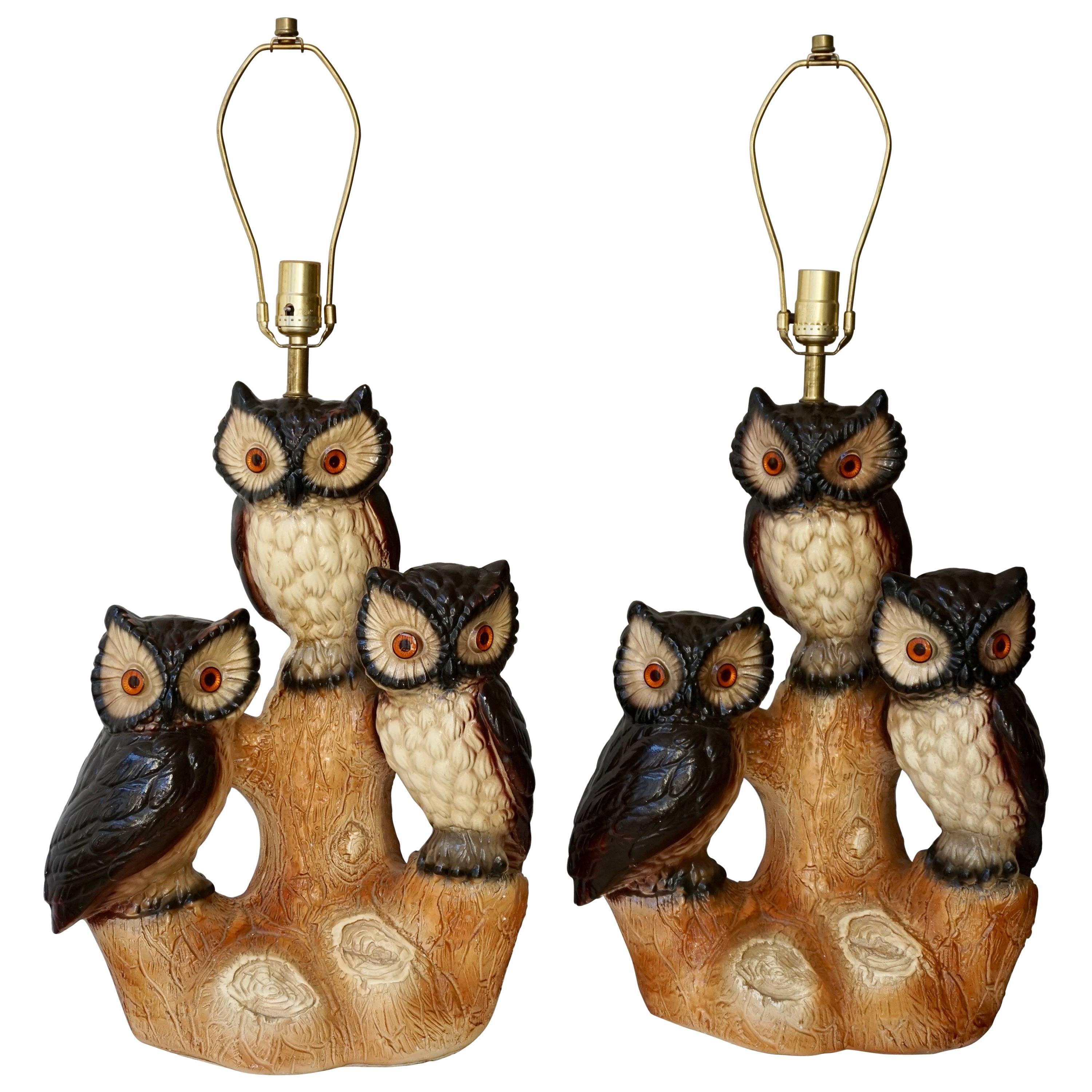 Two Owl Table lamps For Sale