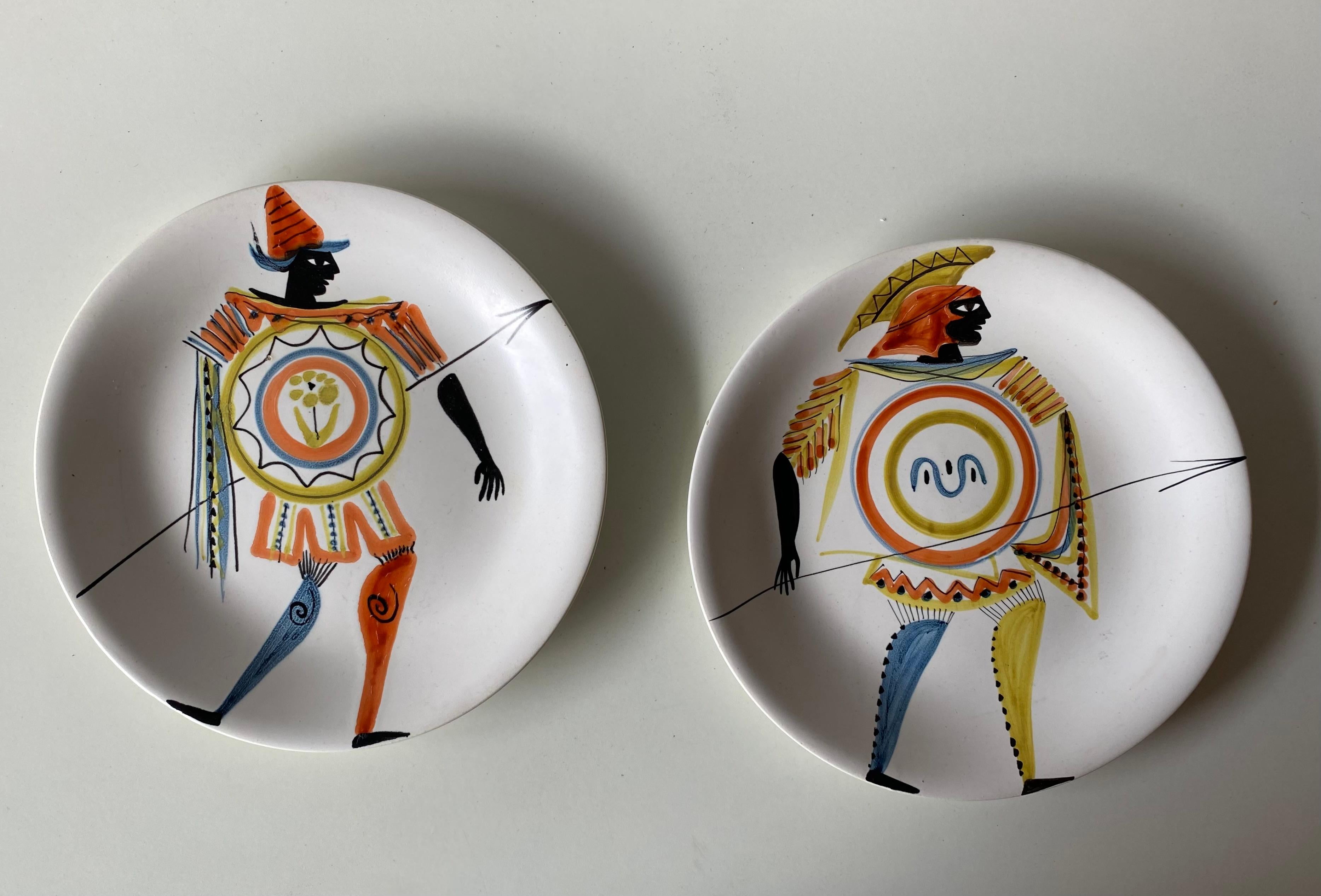 Deux assiettes en céramique de Roger Capron, Vallauris, France, années 1950.
