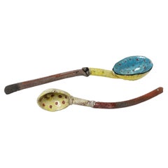 Two Ceramic Spoons with Abstract Glaze Decoration by David Miller, circa 1990