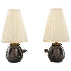Two Ceramic Table Lamps with Fabric Shade, Vienna, circa 1960s