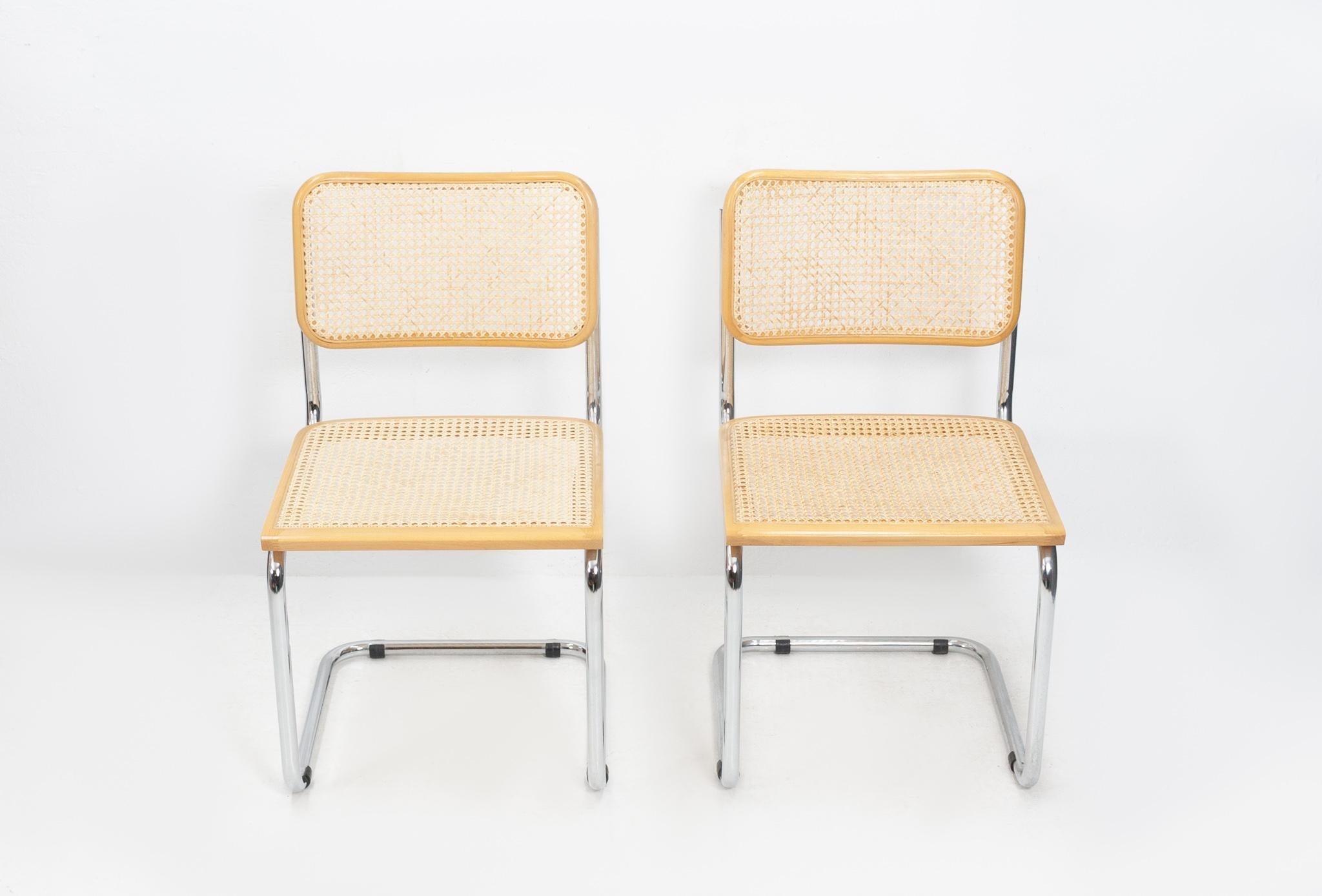 Mid-Century Modern Two Cesca S32 Chairs Marcel Breuer