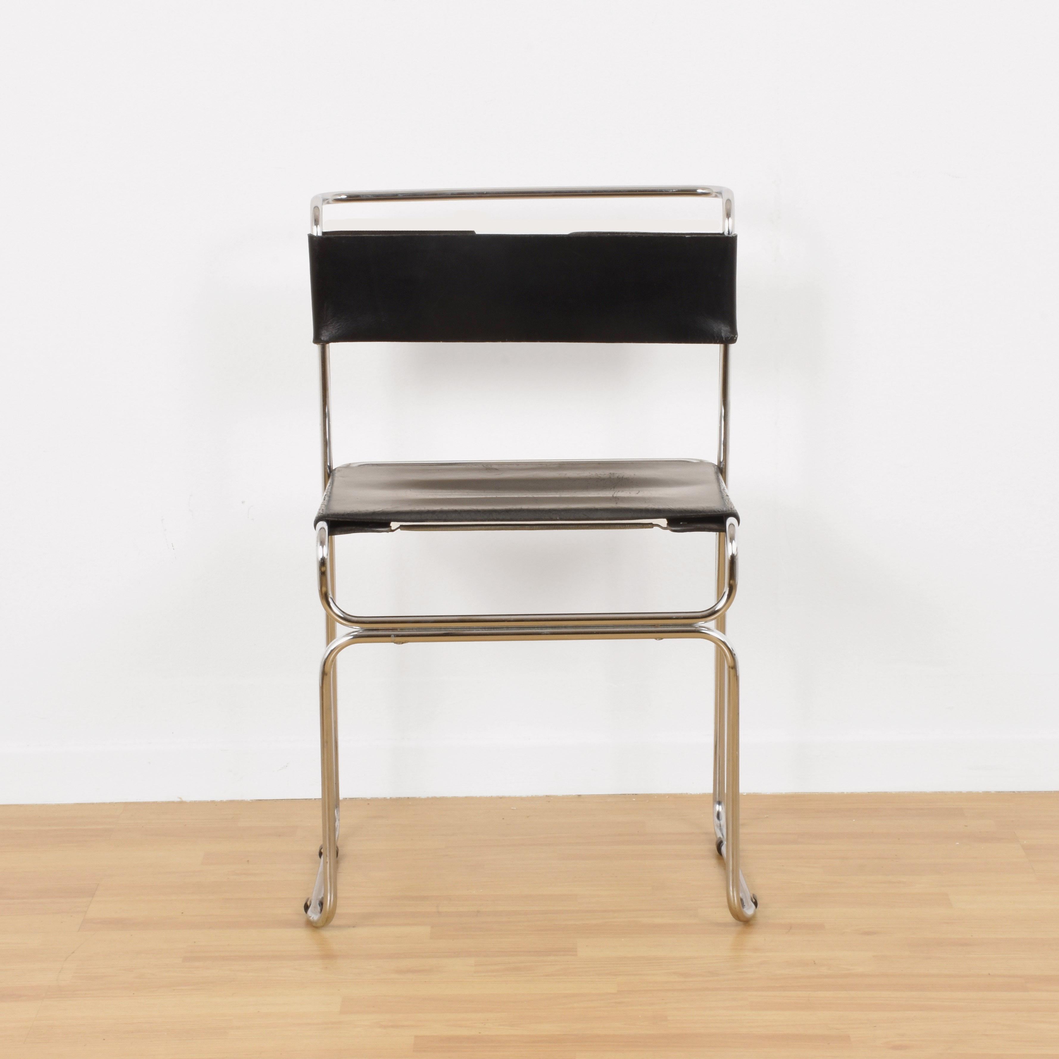 Italian Two Chairs by Giovanni Carini for Planula in Steel and Leather, Italy, 1970s For Sale