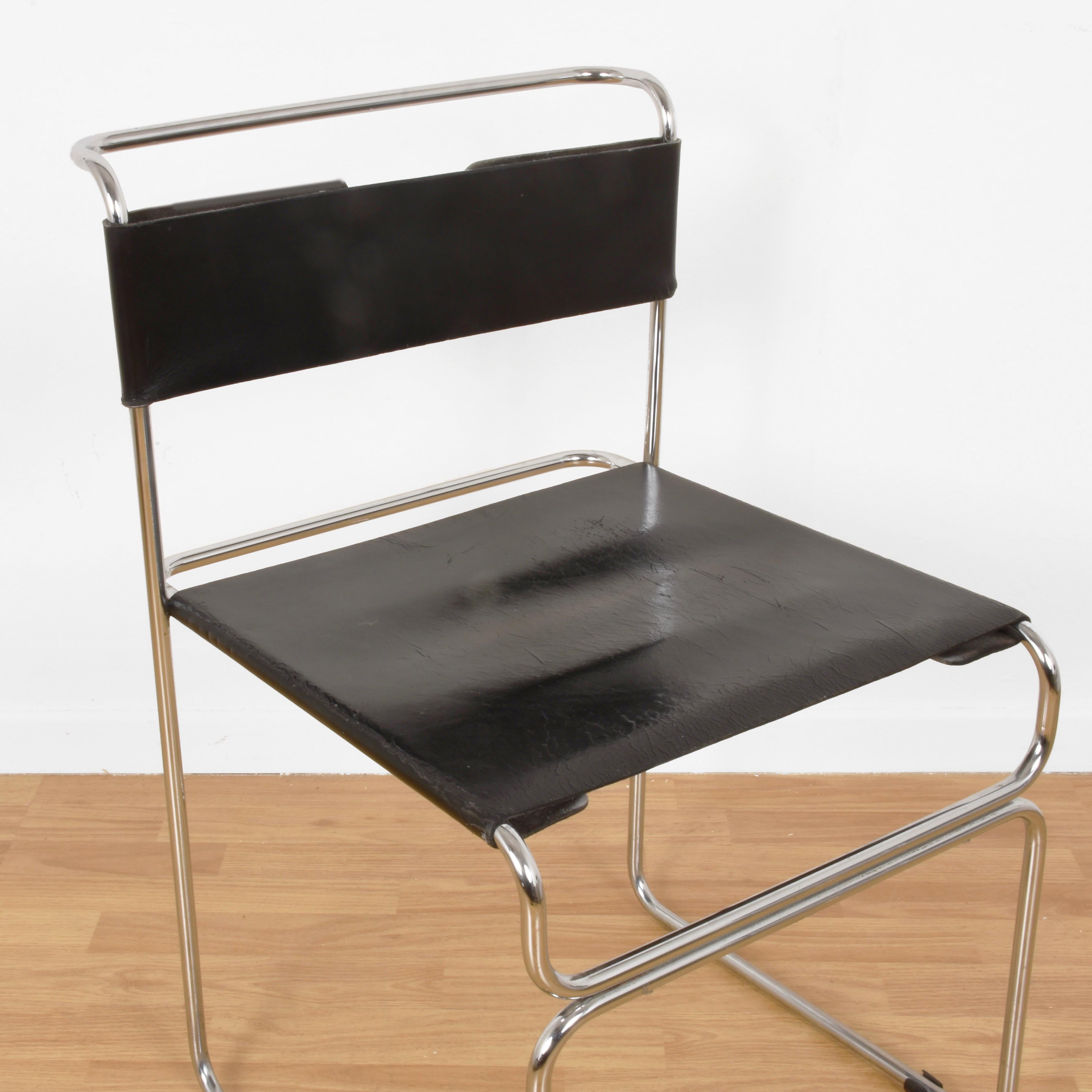20th Century Two Chairs by Giovanni Carini for Planula in Steel and Leather, Italy, 1970s For Sale