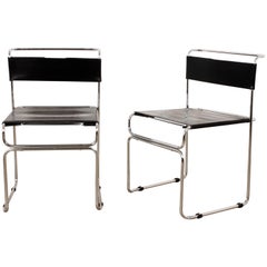 Two Chairs by Giovanni Carini for Planula in Steel and Leather, Italy, 1970s