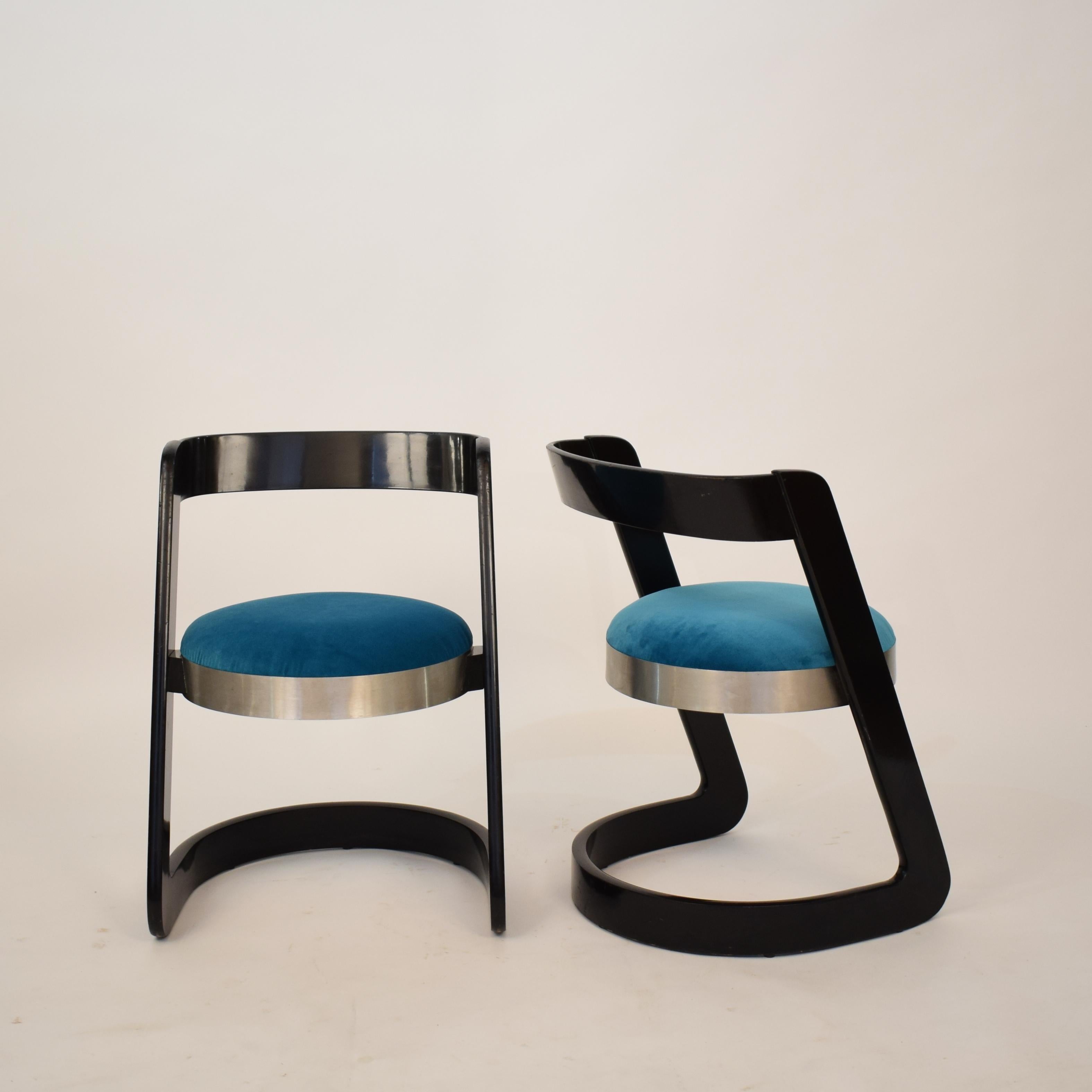 Two Chairs by Willy Rizzo Black Lacquered Wood and Velvet Seat for Mario Sabot 5