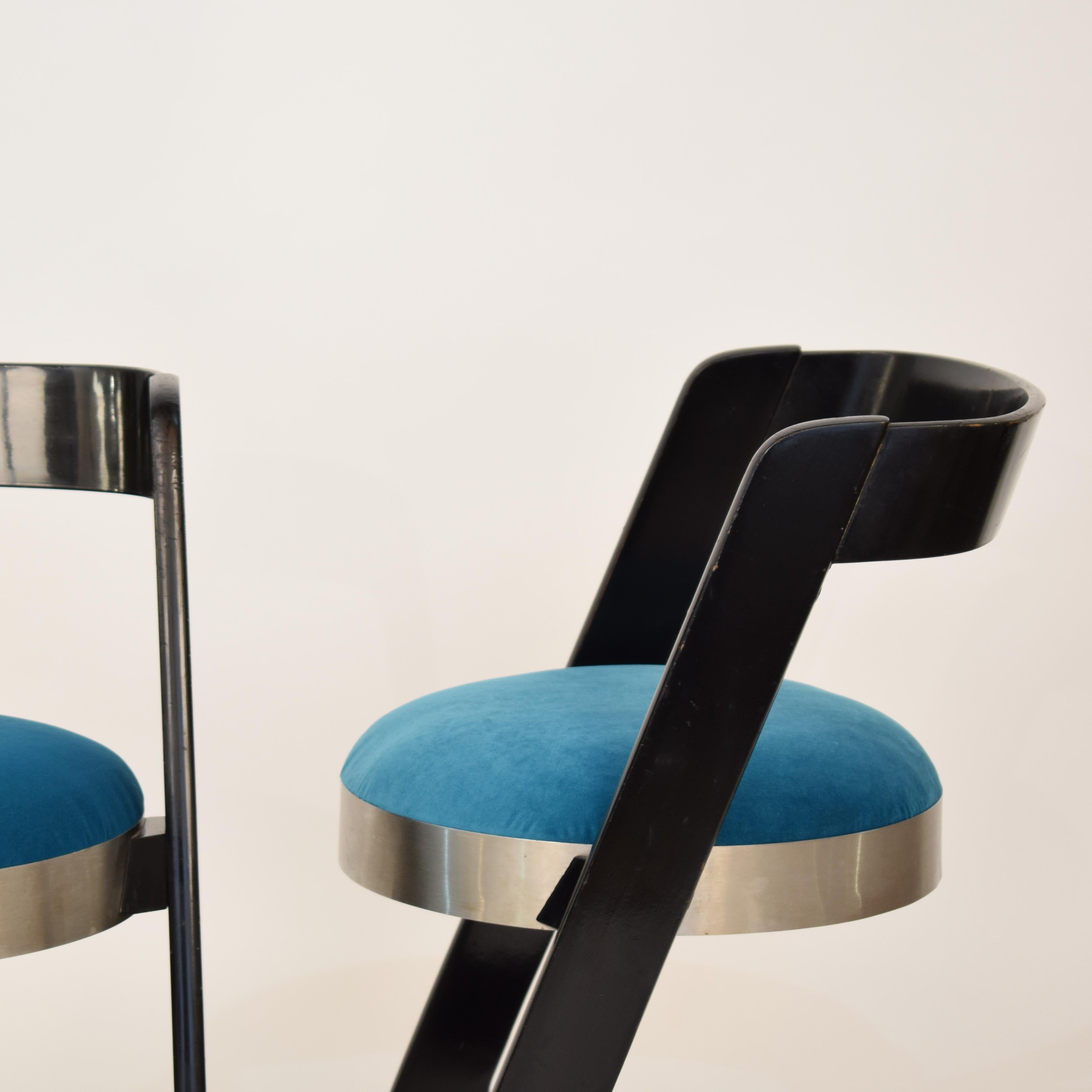 Two Chairs by Willy Rizzo Black Lacquered Wood and Velvet Seat for Mario Sabot In Good Condition In Berlin, DE