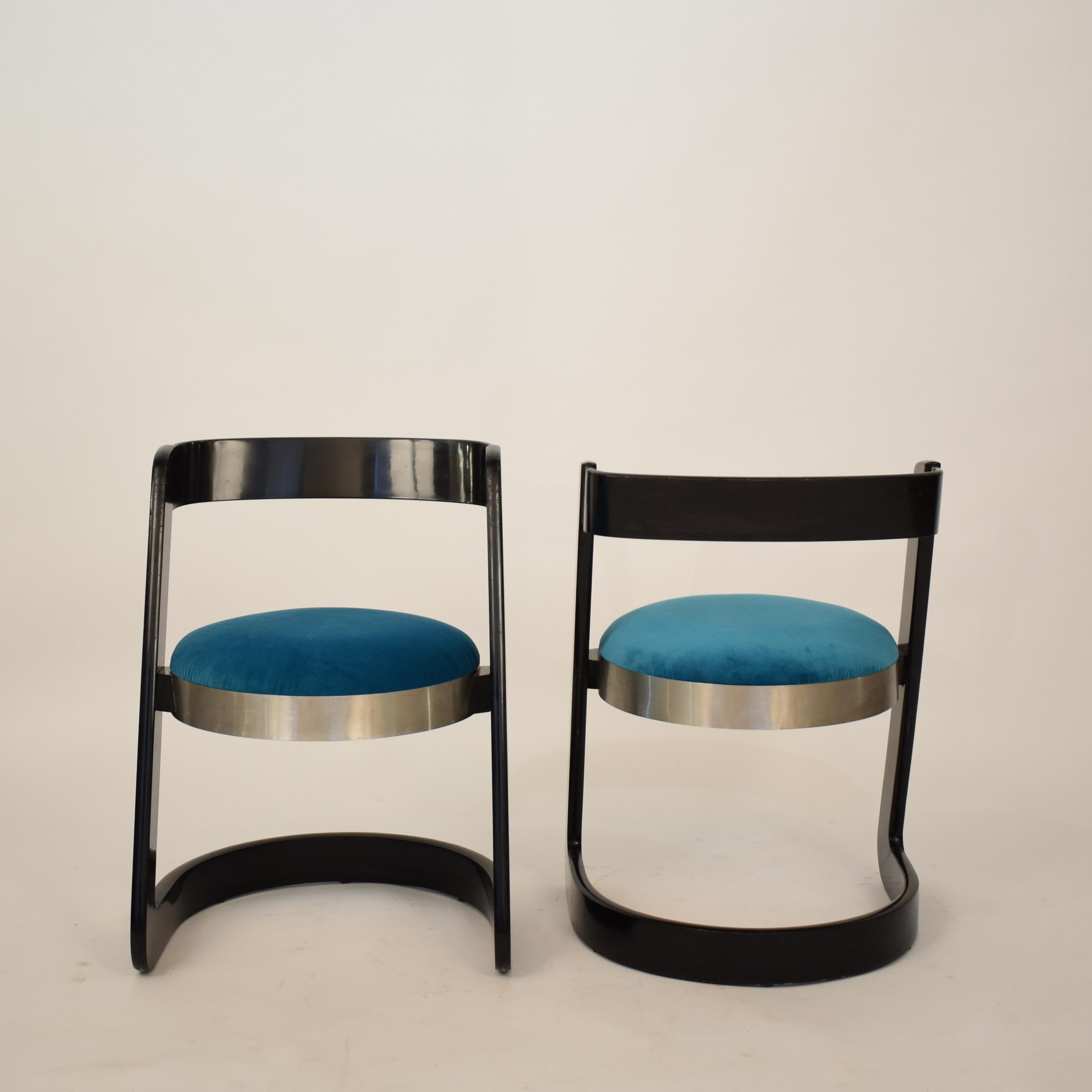 Two Chairs by Willy Rizzo Black Lacquered Wood and Velvet Seat for Mario Sabot 2