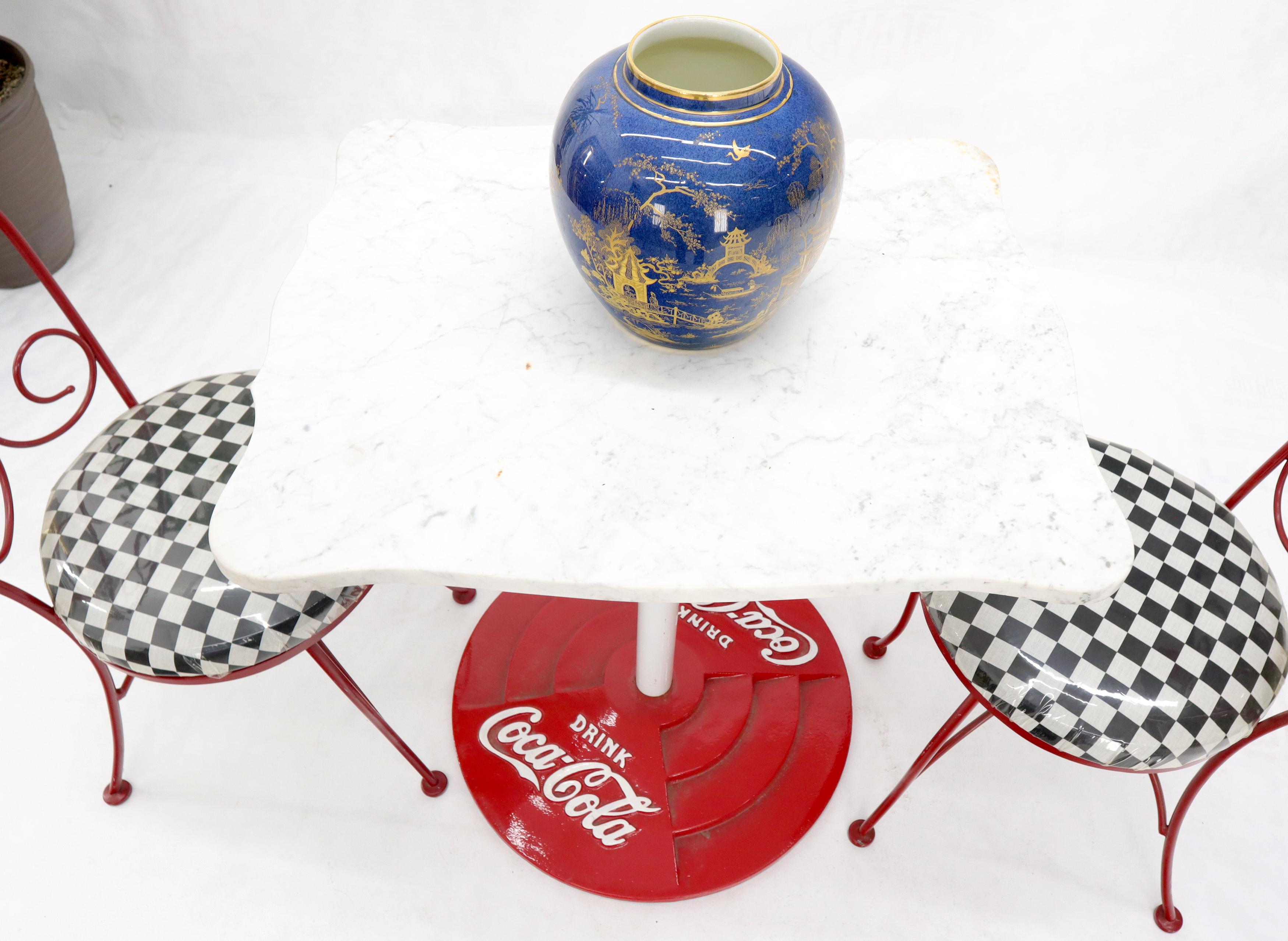 Two Chairs Cast Iron Marble-Top Table Coca-Cola Dinette Ice Cream Set Cafe Table For Sale 1