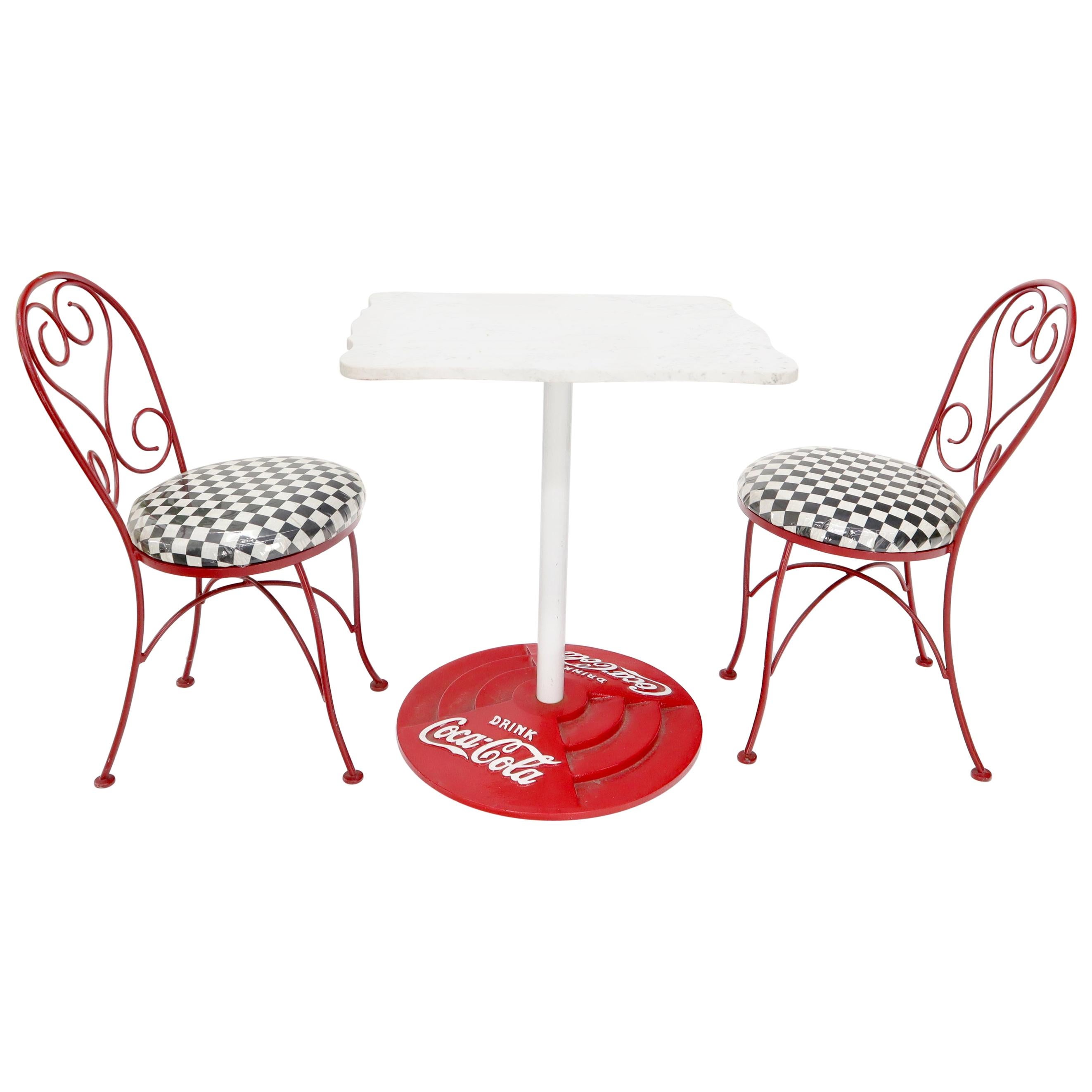 Two Chairs Cast Iron Marble-Top Table Coca-Cola Dinette Ice Cream Set Cafe Table