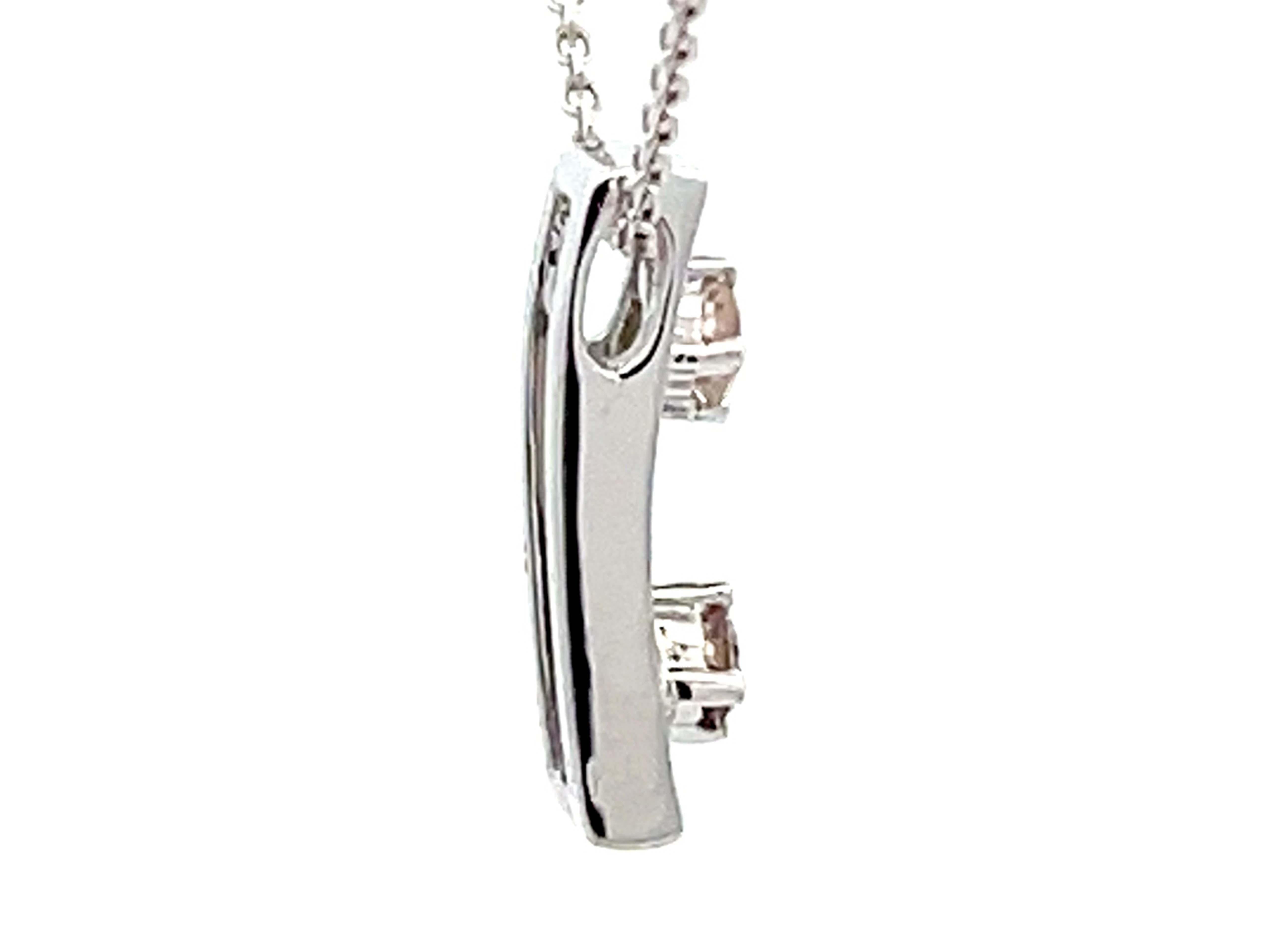 Two Champagne Diamond Rectangular Pendant Necklace 18k White Gold In Excellent Condition For Sale In Honolulu, HI