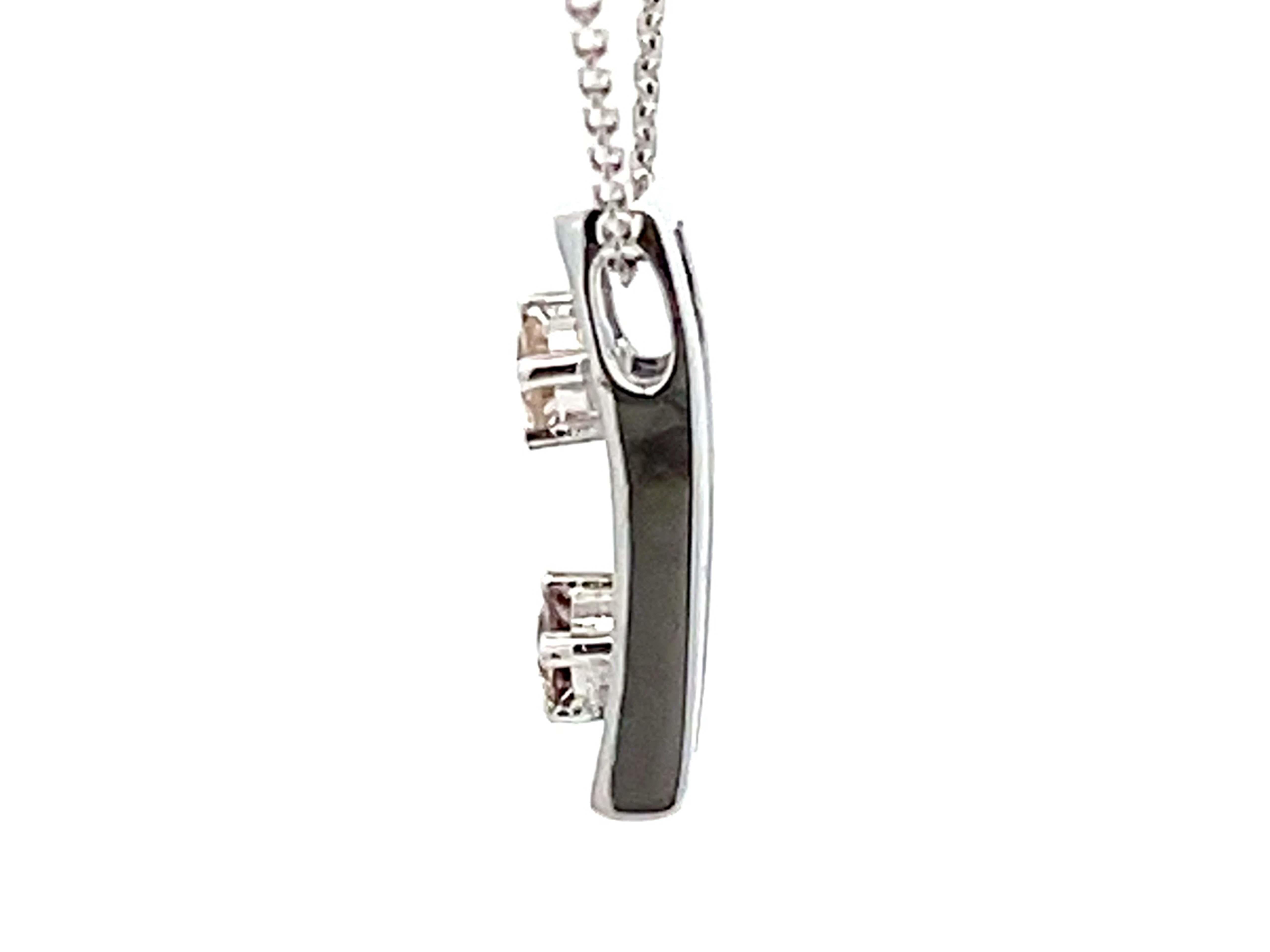 Women's Two Champagne Diamond Rectangular Pendant Necklace 18k White Gold For Sale