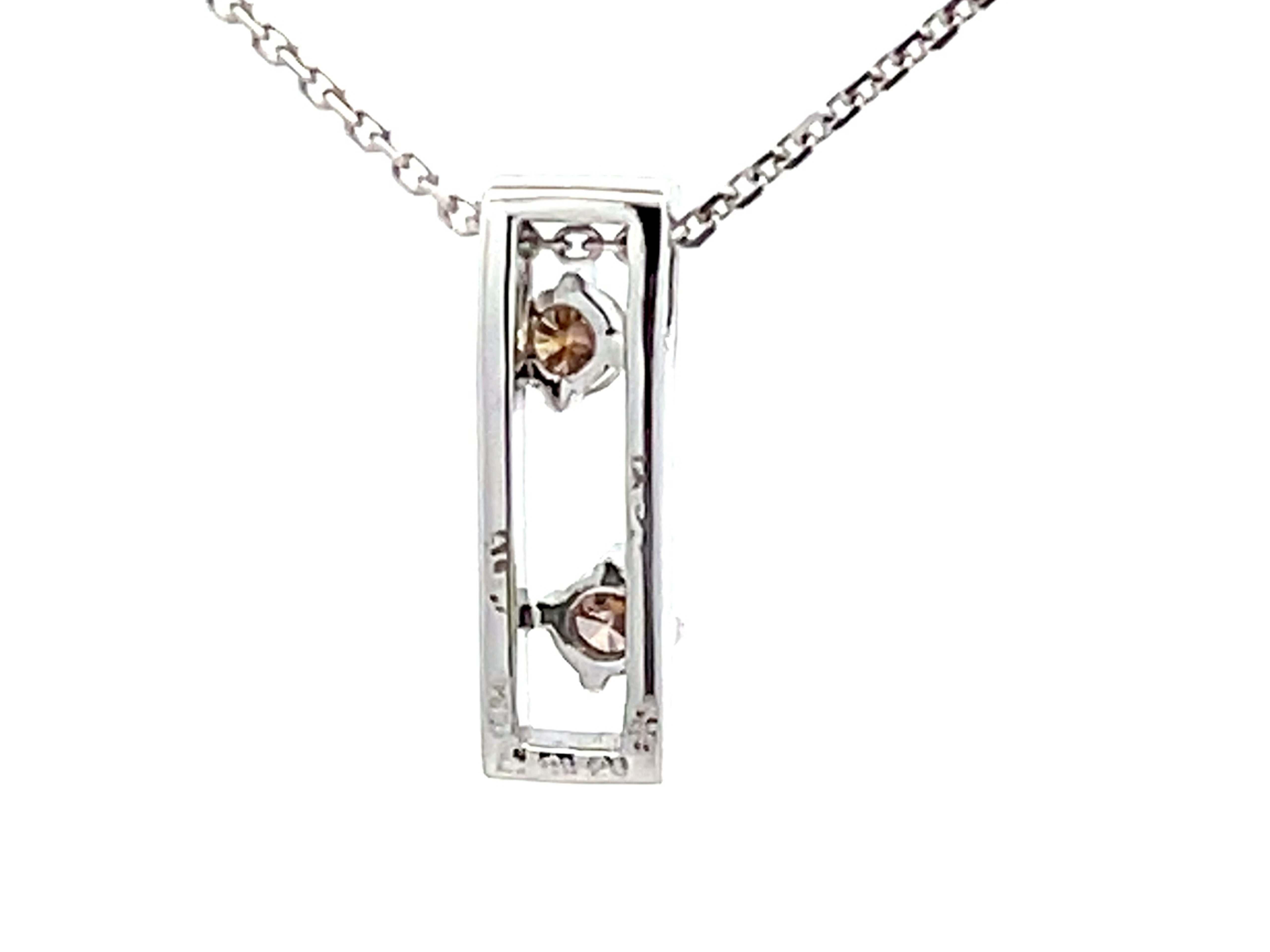 Two Champagne Diamond Rectangular Pendant Necklace 18k White Gold For Sale 1