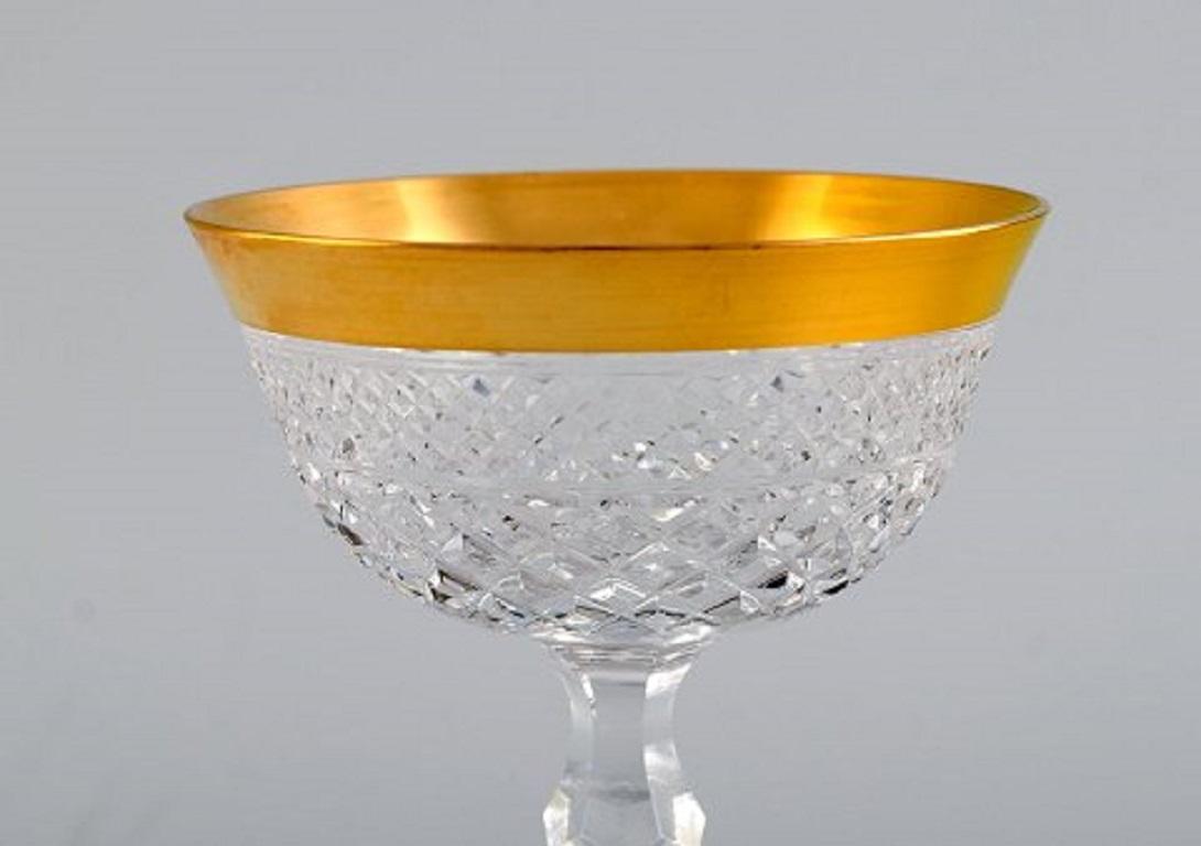 French Two Champagne Glasses in Mouth-Blown Crystal Glass with Gold Edge, France, 1930s