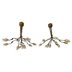 Two  Chandelier Pendant Lamp in Florentine Style with Glass Tulips Design