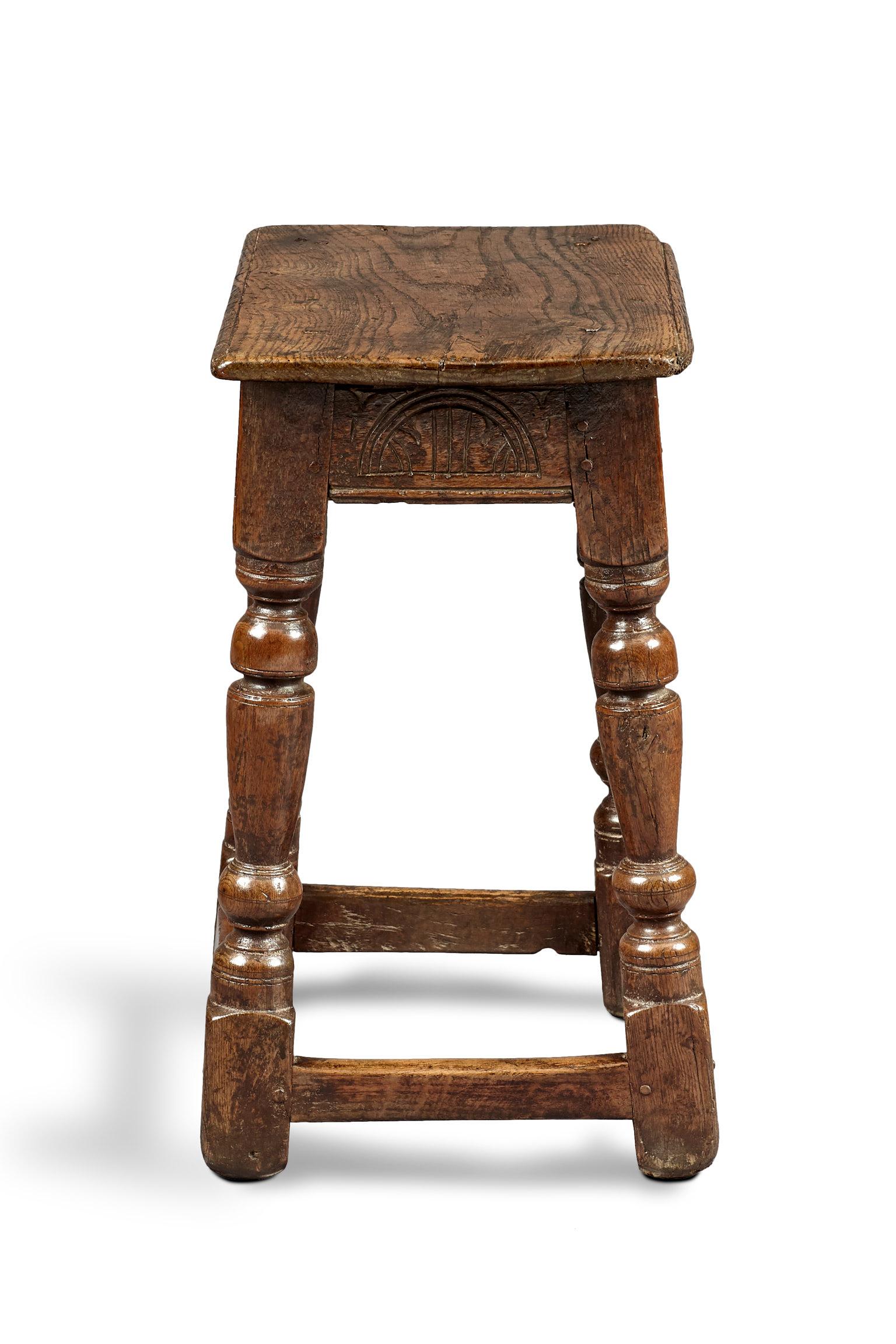 British Two Charles I Oak Joined Stools, English, Gloucestershire, circa 1630-1640 For Sale