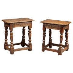 Antique Two Charles I Oak Joined Stools, English, Gloucestershire, circa 1630-1640