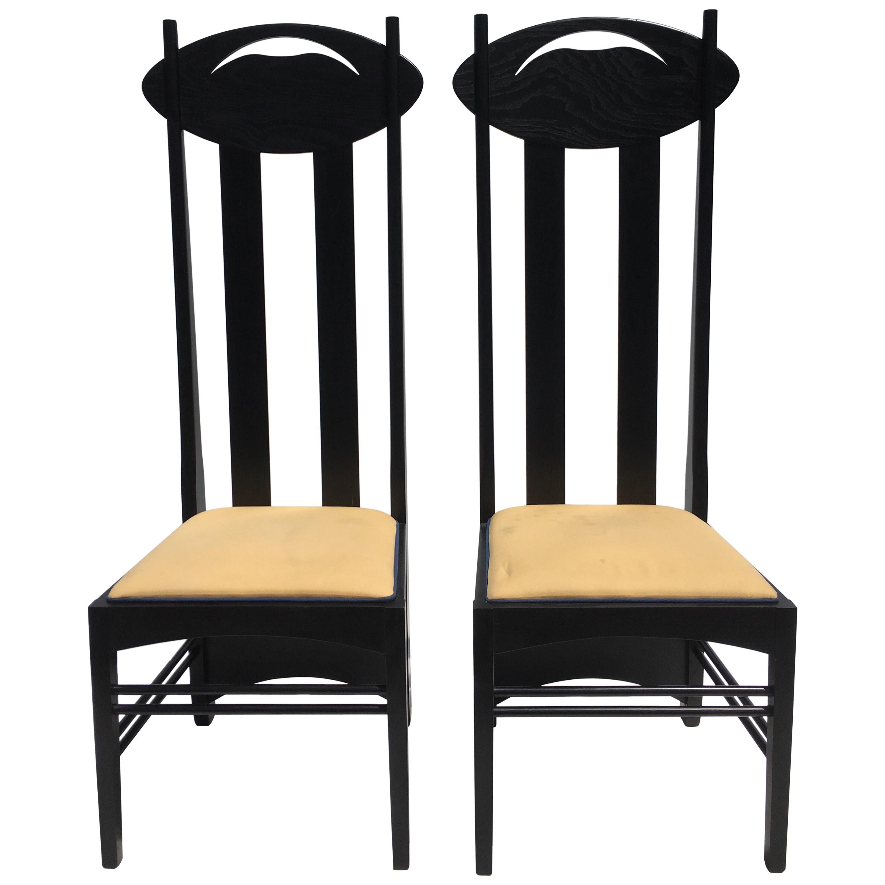 Two Charles Rennie Mackintosh Tall Back Chairs by Cassina