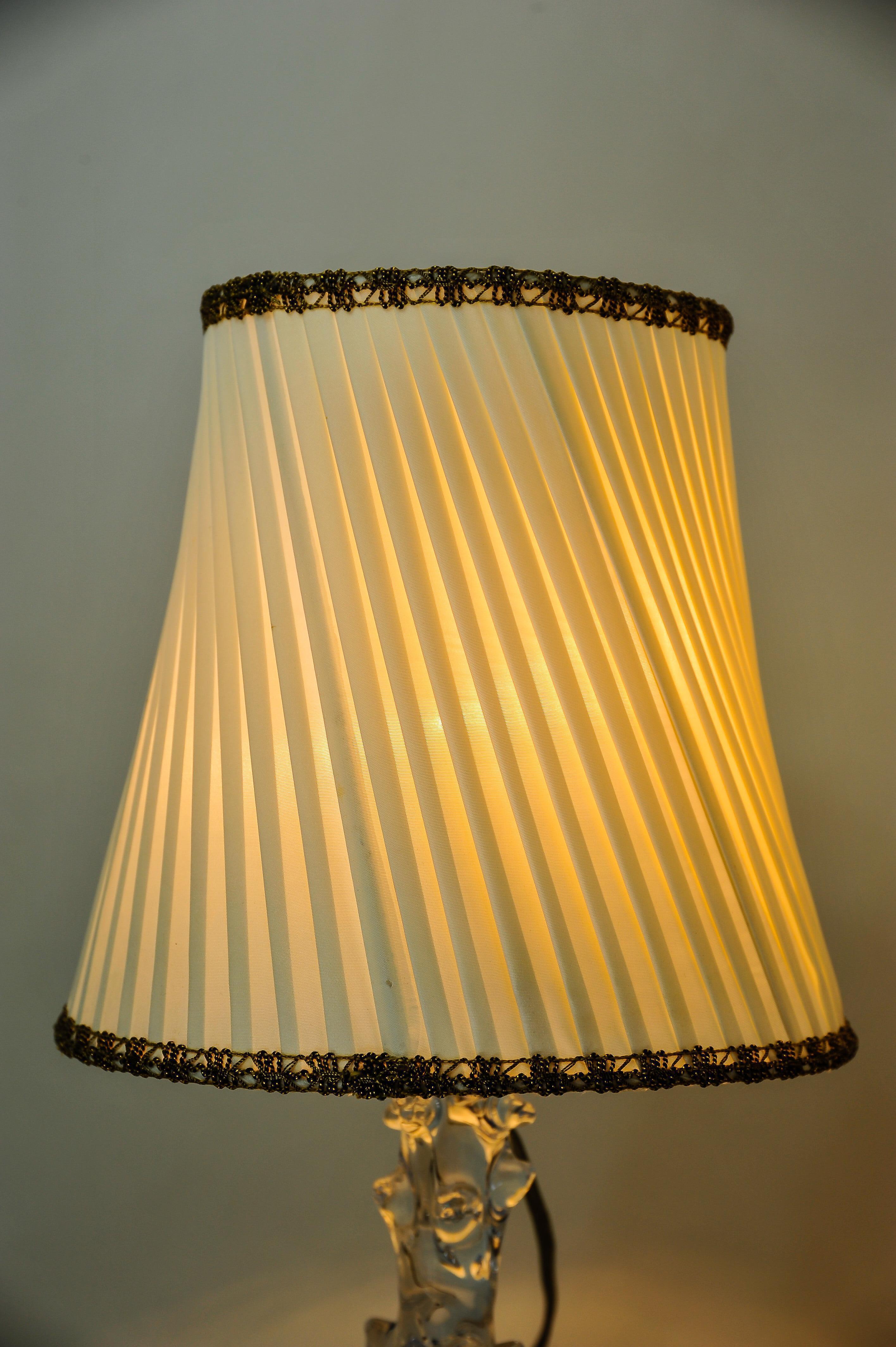 Two Charles Schneider Crystal Glass Table Lamps and Original Fabric Shades 1960s For Sale 5