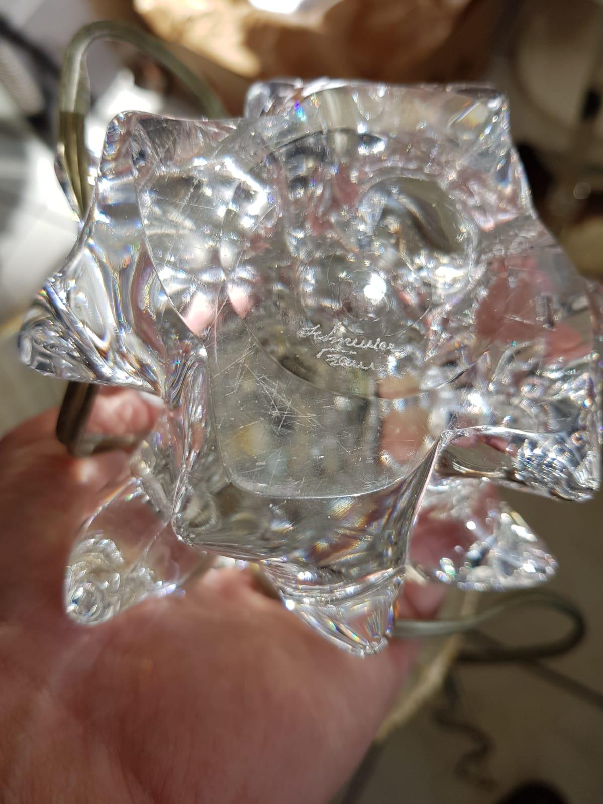 Zwei Charles Schneider-Tischlampen aus Kristallglas und Original-Stoffschirme 1960er Jahre im Angebot 6