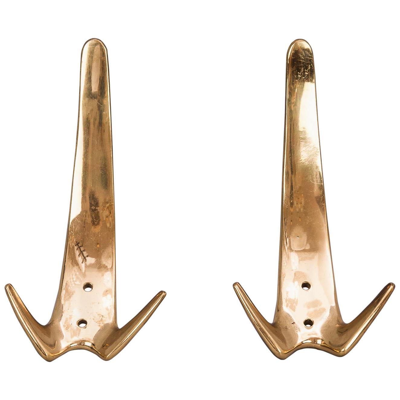 Two Charming Auböck Wall Hooks, circa 1950s