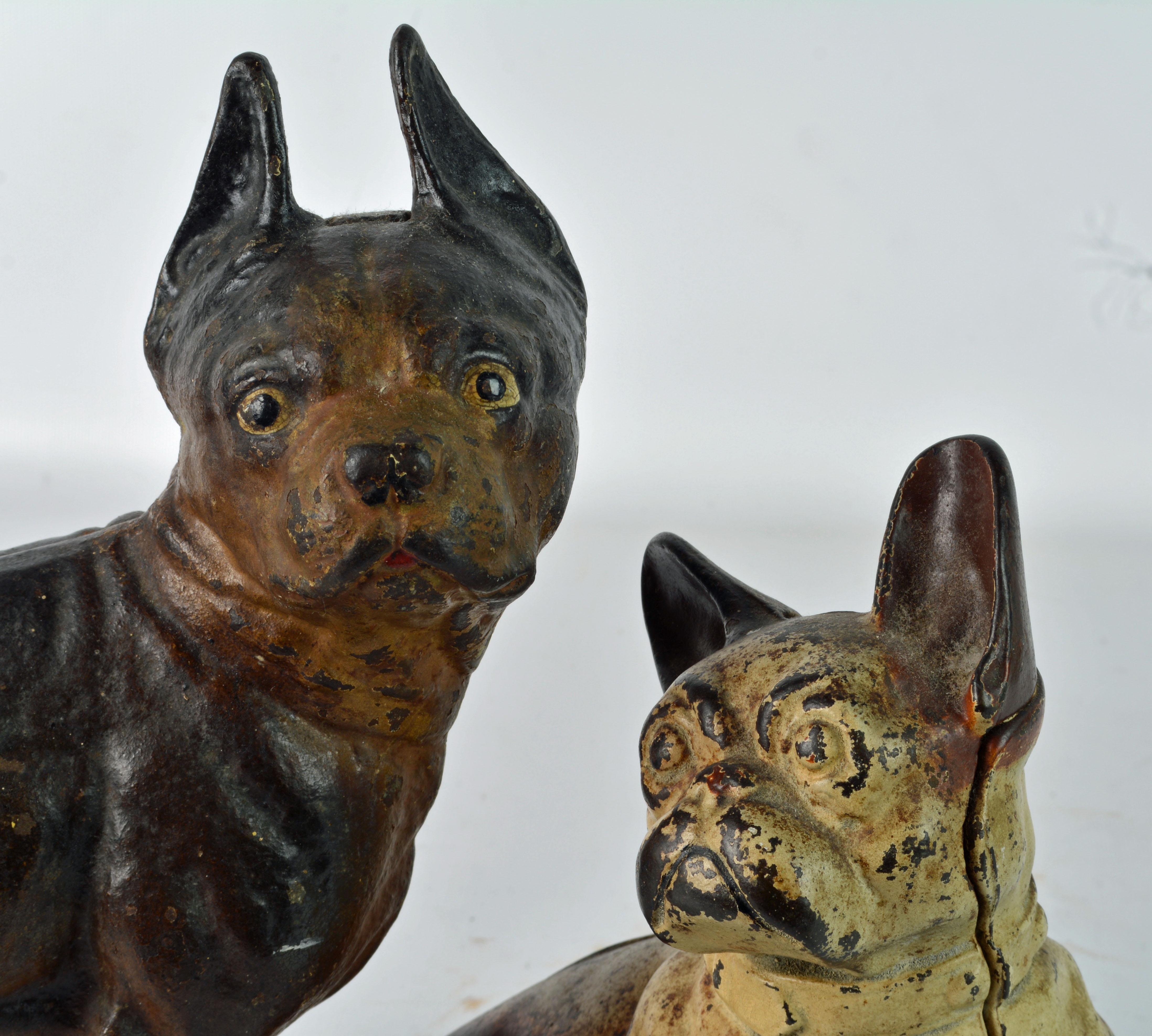 Two Charming Early 20th Century Painted Cast Iron Door Stop Dogs 6